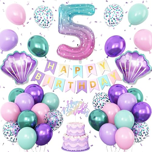 5th Mermaid Birthday Decoration for Girls,Mermaid 5th Birthday Balloon