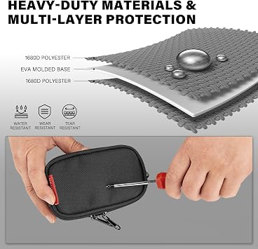 HAUTMEC Small Hard Tool Storage Case, Heavy-Duty 1680D Tool Bag with EVA Molded Base, PE Reinforced Top & Waterproof Bottom, Dual Zipper Compact Organizer for Small Parts & Electronic Devices – HT0402