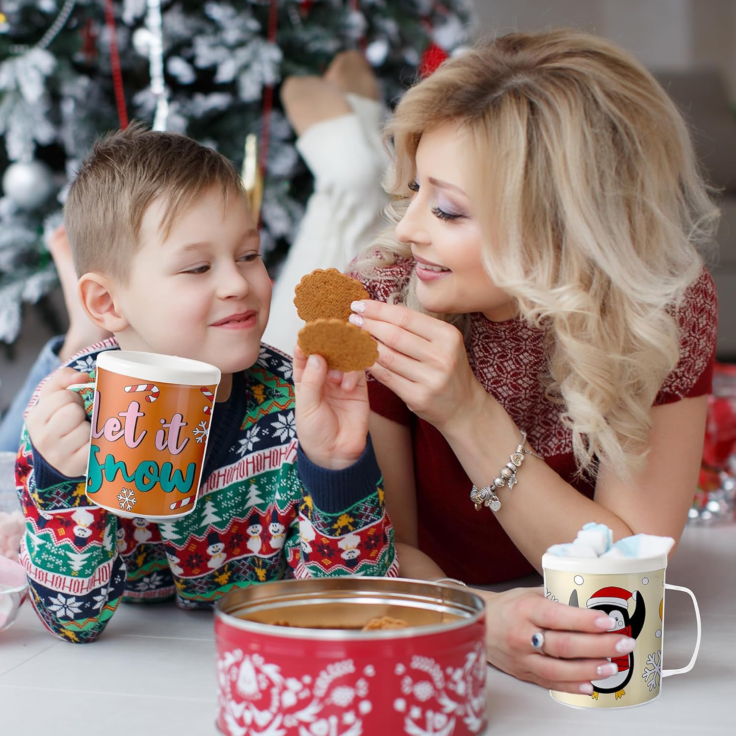 Winter Color Your Own Mugs for Kids - 12Pcs Christmas Bulk 8oz Personalized Coffee Mugs with 36Pcs Insert Paper DIY Plastic Cups for Birthday Xmas Winter Holiday Party School Home Activities Supplies - Image 4