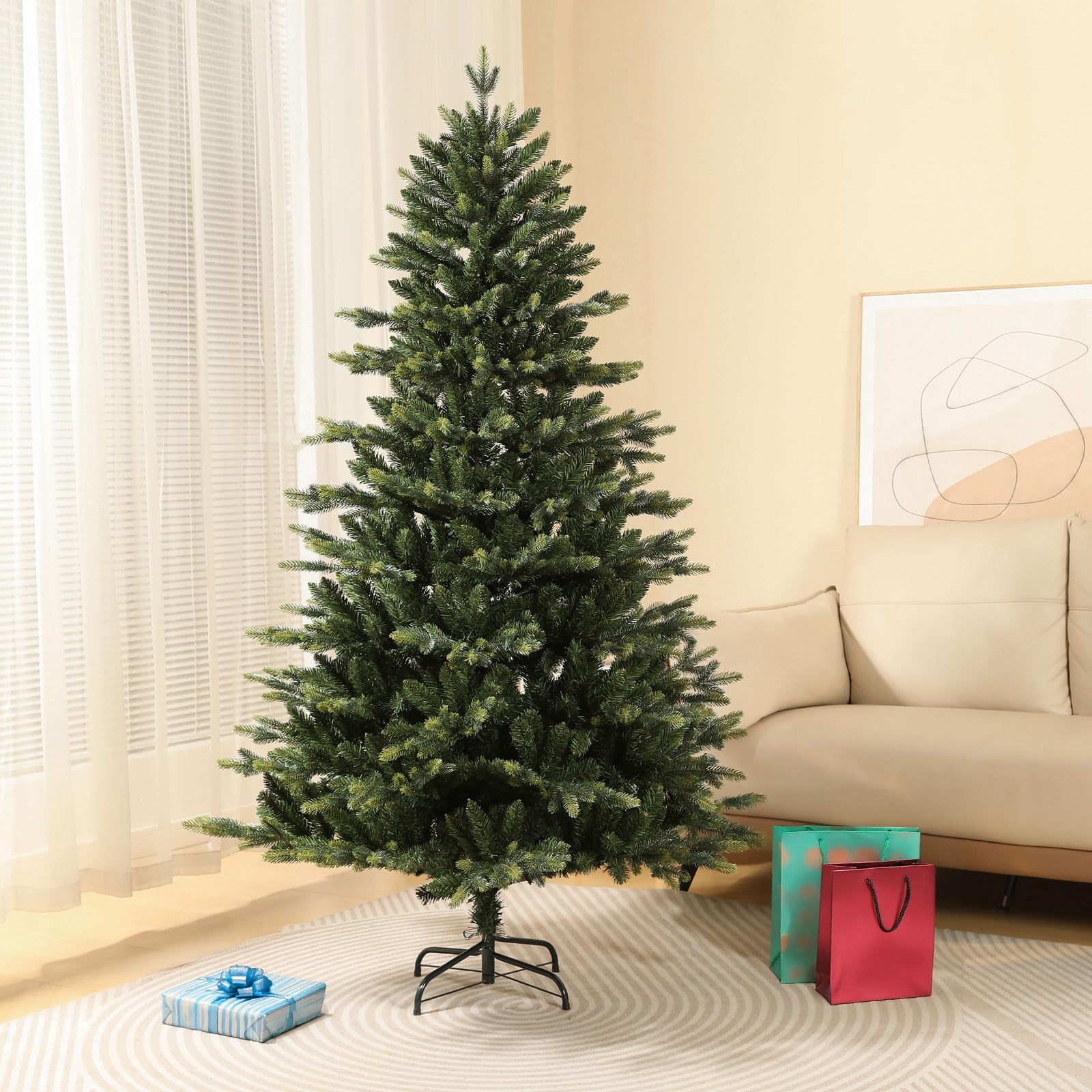 SVITA Sapin de Noël artificiel faux arbre de qualité supérieure - 210 cm - Avec support en métal - Système de pliage