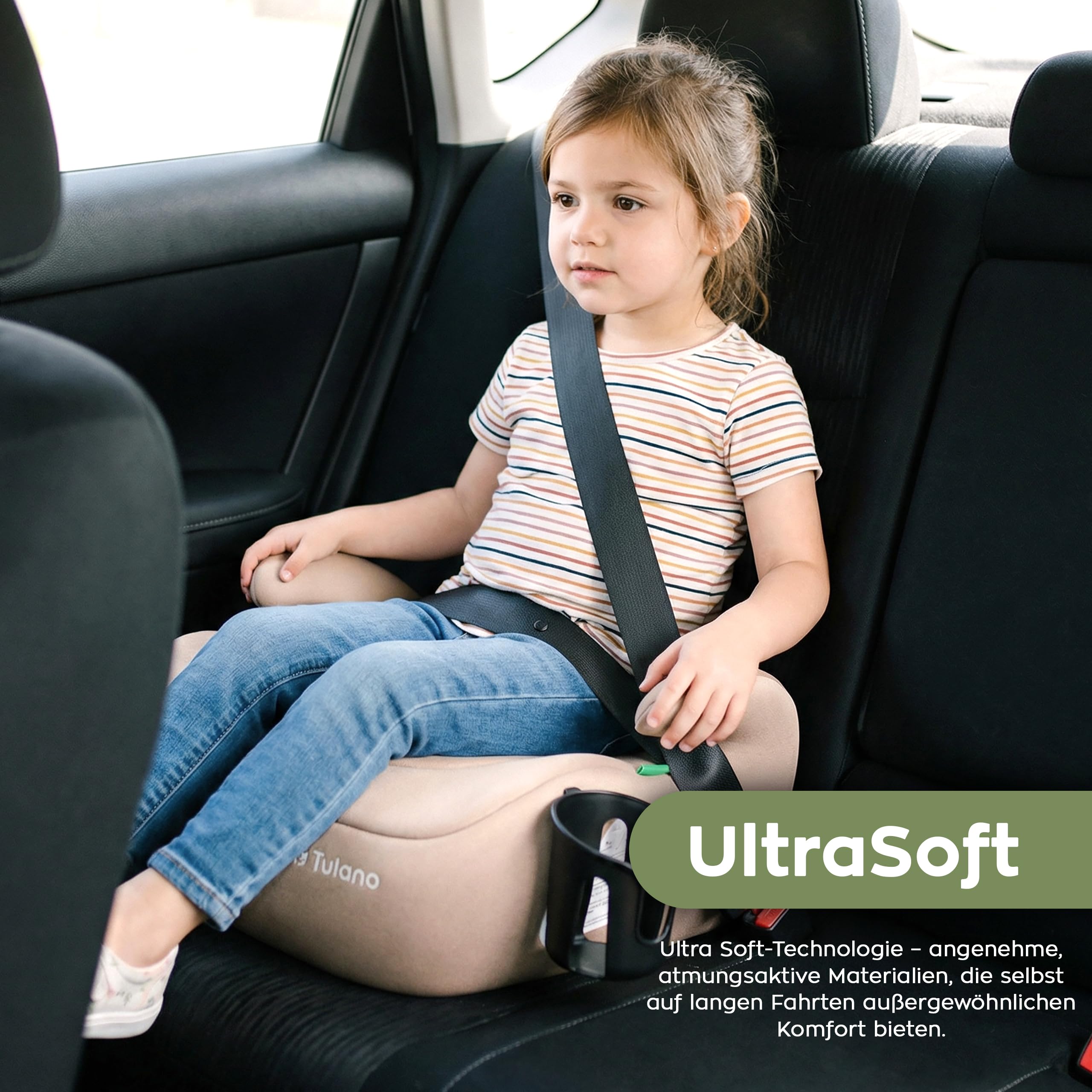Tulano Cabby 20 Kindersitzerhöhung ab 6 jahre - 125-150 cm Kindersitz | 15-36 kg - Sitzerhöhung auto - Leichtgewichtige - Vorwärtsgerichtet - Getränkehalter - Beige