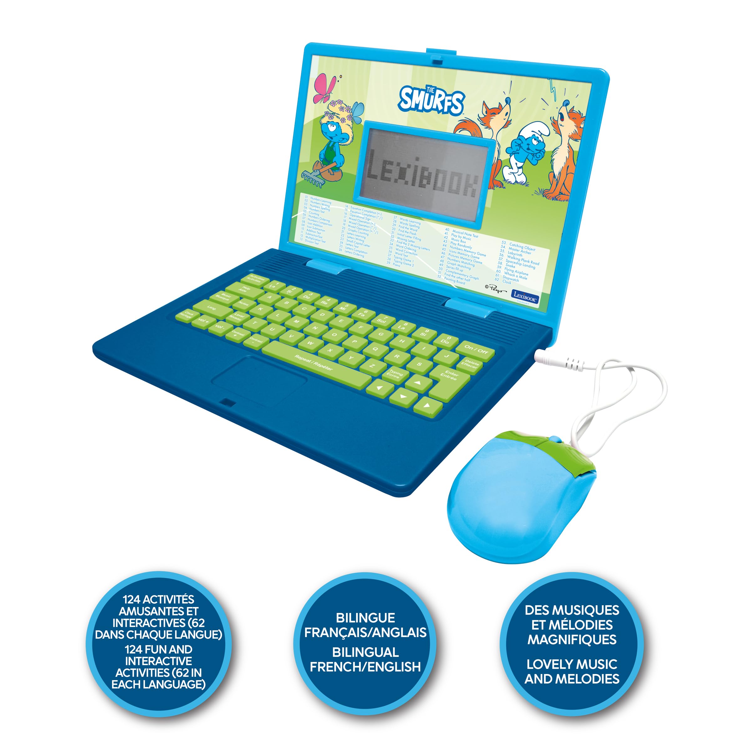 LEXIBOOK, The Smurfs, Bilingual French/English educational computer, Toy for children with 124 language, writing, maths - Image 2