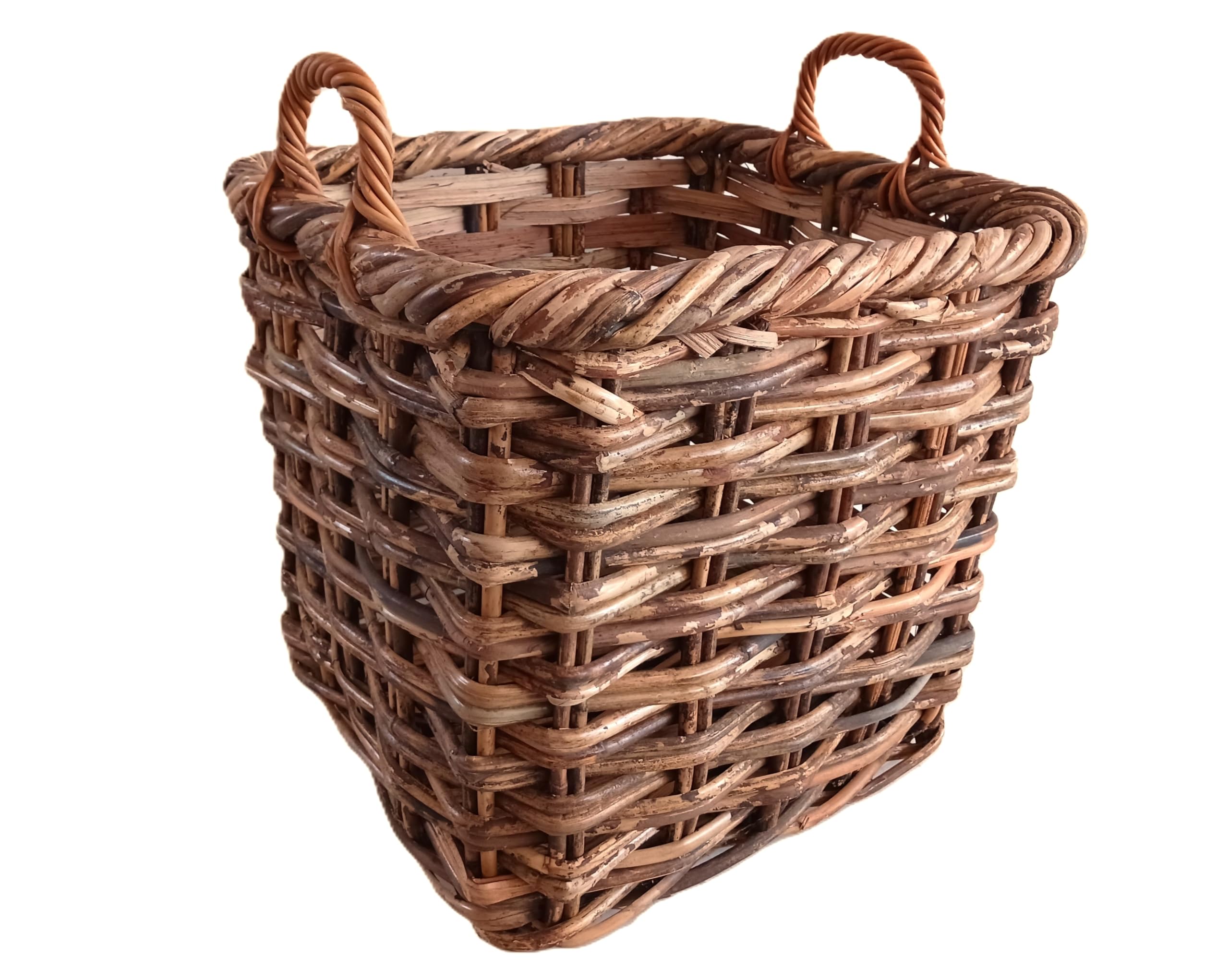 cesto vimini porta legna cm 42x42x40 H con manici cm 49 intreccio in rattan robustissimo portalegna porta biancheria