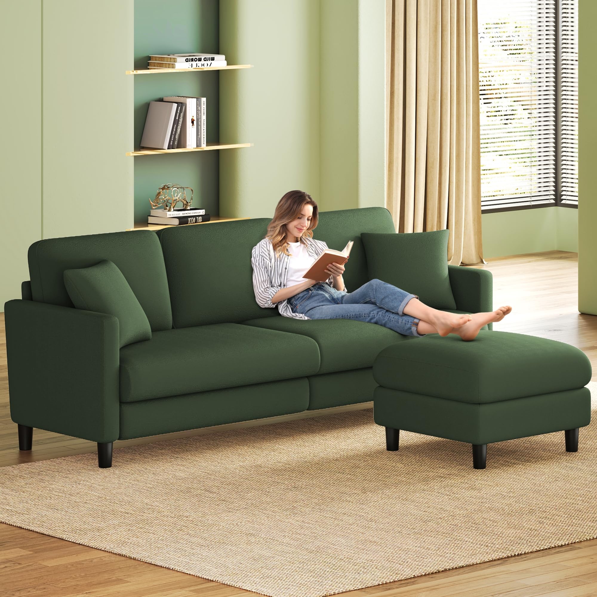 Welzona 83" Couches for Living Room, Comfy Sofas for Living Room with Storage Ottoman, Teddy Sofa Couch, Tool-Free Loveseat Sofa, All-Wood Love Seat