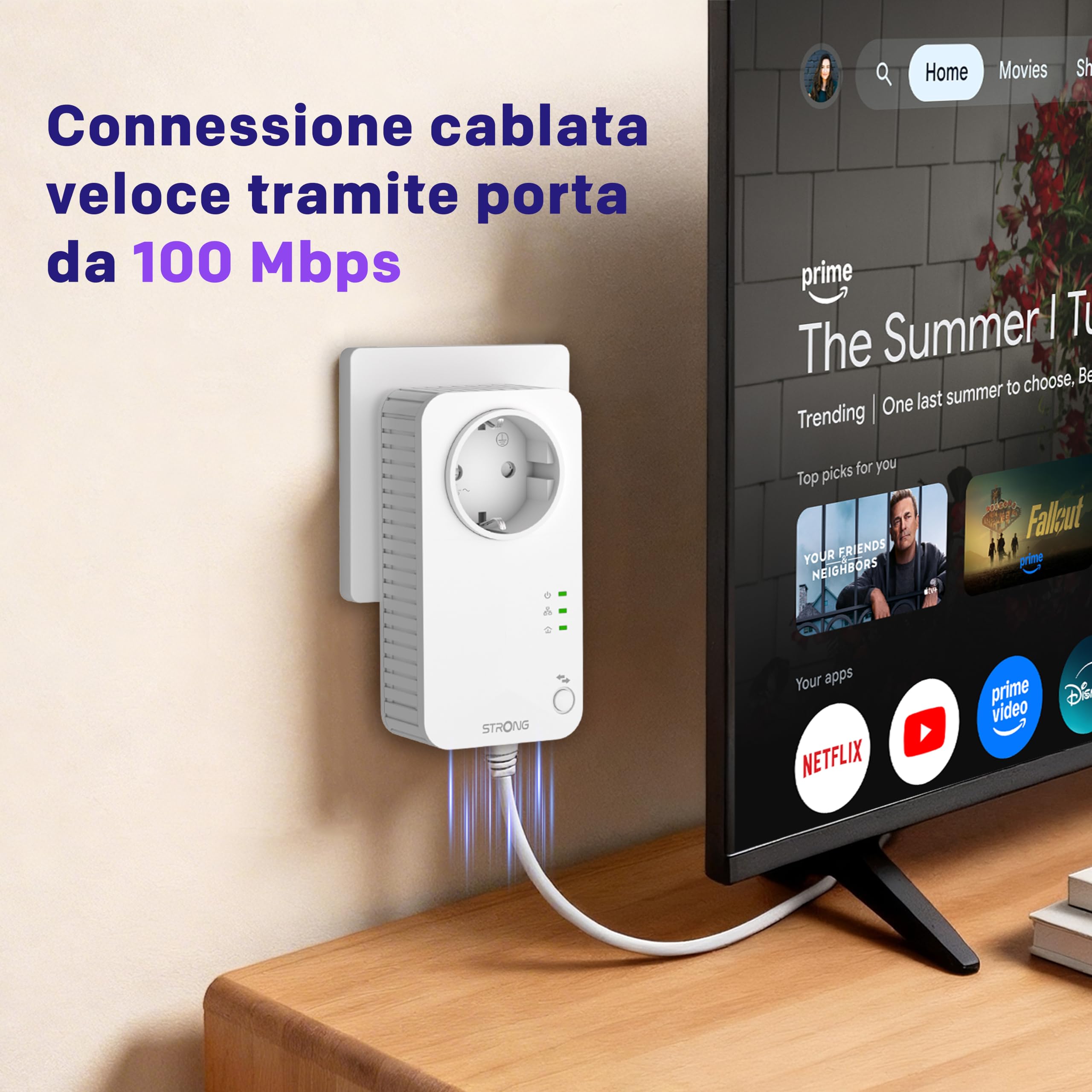 Strong AV600Mbps Kit Powerline con Pass-Through, Presa Integrata, Ripetitore Powerline Ethernet HomePlug AV2, Plug & Play, Compatibile con Router, Modalità Risparmio Energetico, Porta LAN 100Mbps