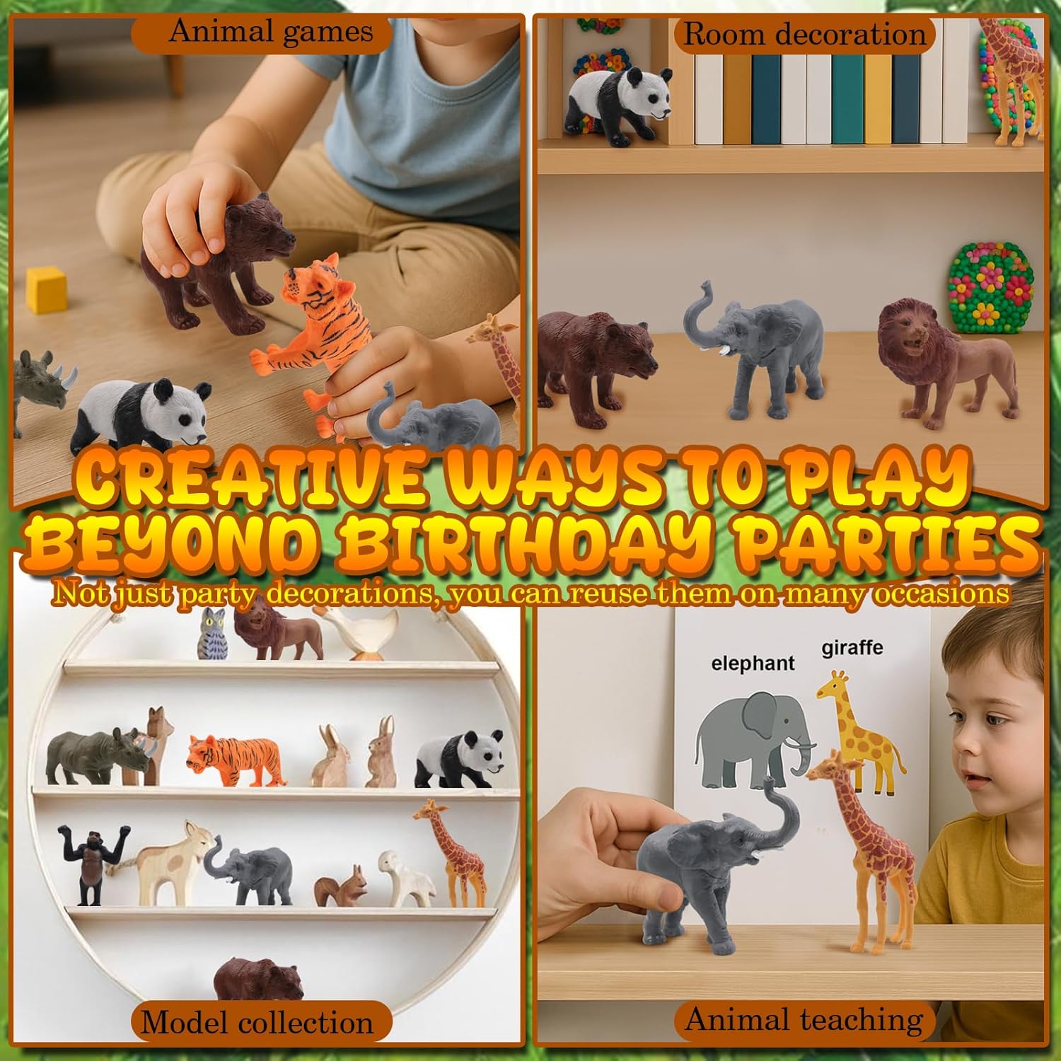 26 PCS Jungle Animal Birthday Party Decorations with Safari Animal Figurines, Mini Hats & Balloons, Cake Toppers for Birthday Party, Wild Animals Party Supplies(Jungle Animal)