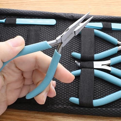 Miniatura 2 de The Beadsmith Juego de 8 alicates de colores delgados a juego  Embrague a juego en azul claro  Kit de suministro de joyería para crear collares