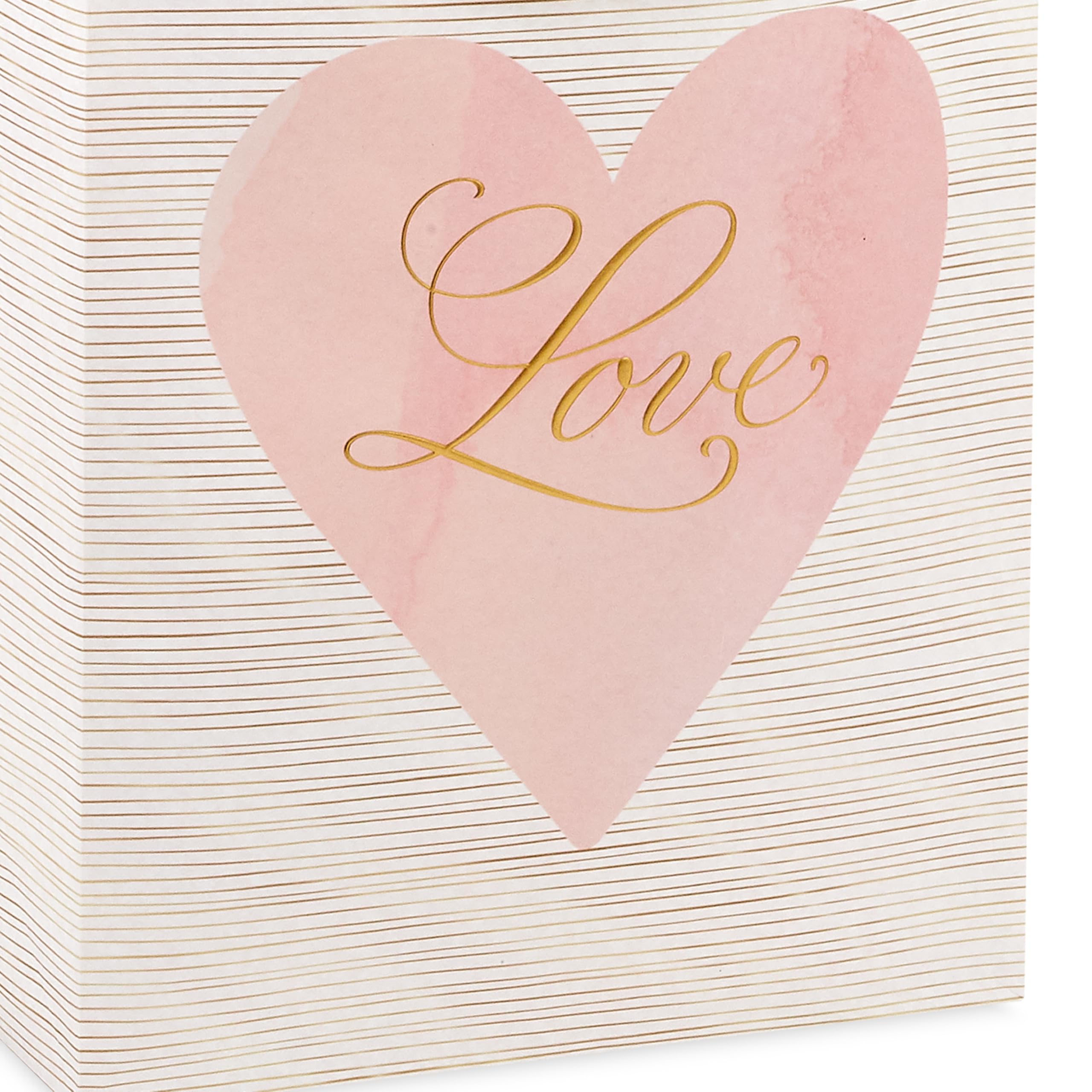 Hallmark 9" Medium Gift Bag with Tissue Paper (Love Pink and Gold Heart) for Valentine's Day, Weddings, Engagements, Bridal Showers