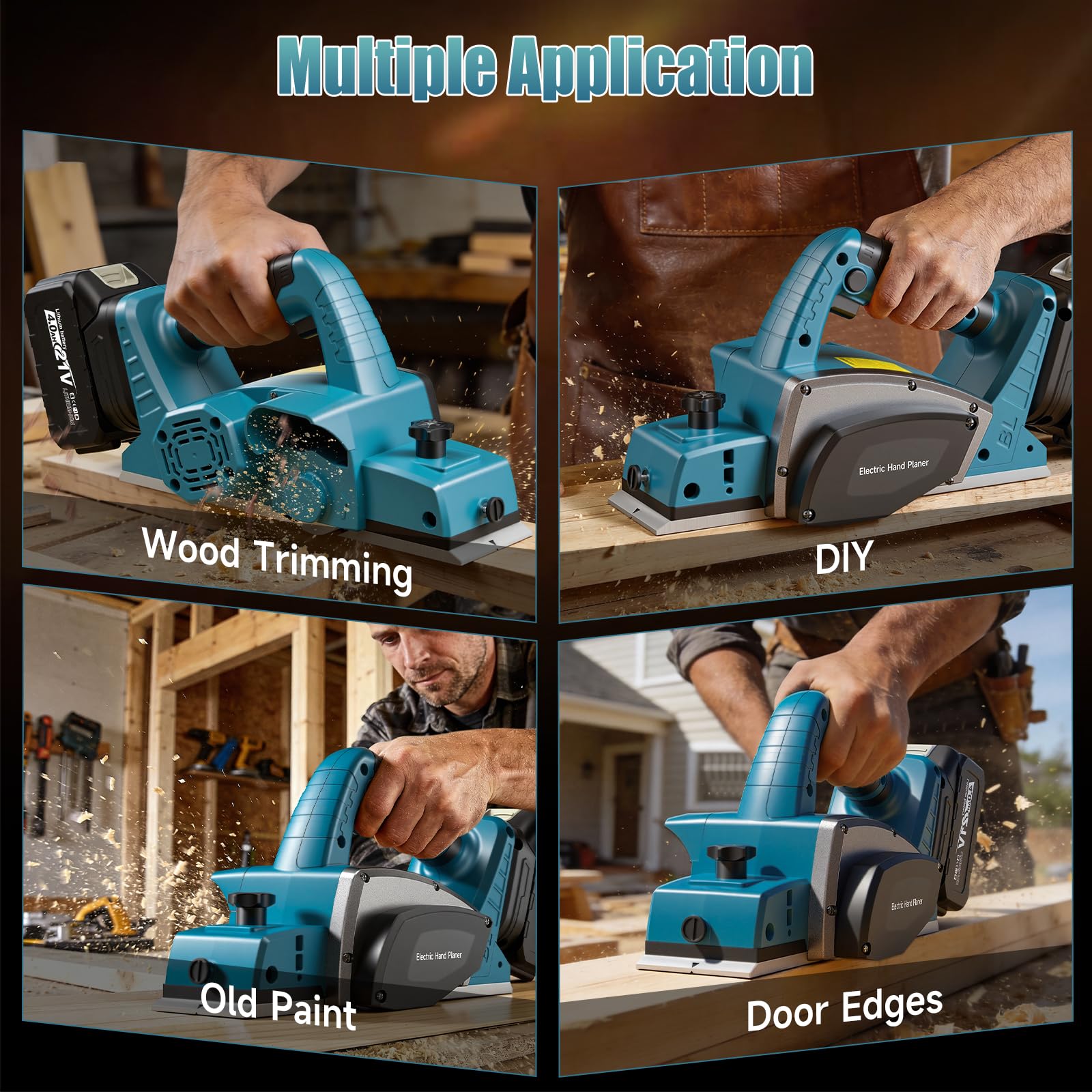 Yofuly Pialla Elettrica per Legno per Maa-kita 18V Batteria, 2×4,0Ah Batteria, Piallatrice per Legno –15000Giri/min, Larghezza Taglio 82mm, Profondità Regolabile 0-2mm, per la Lavorazione del Legno