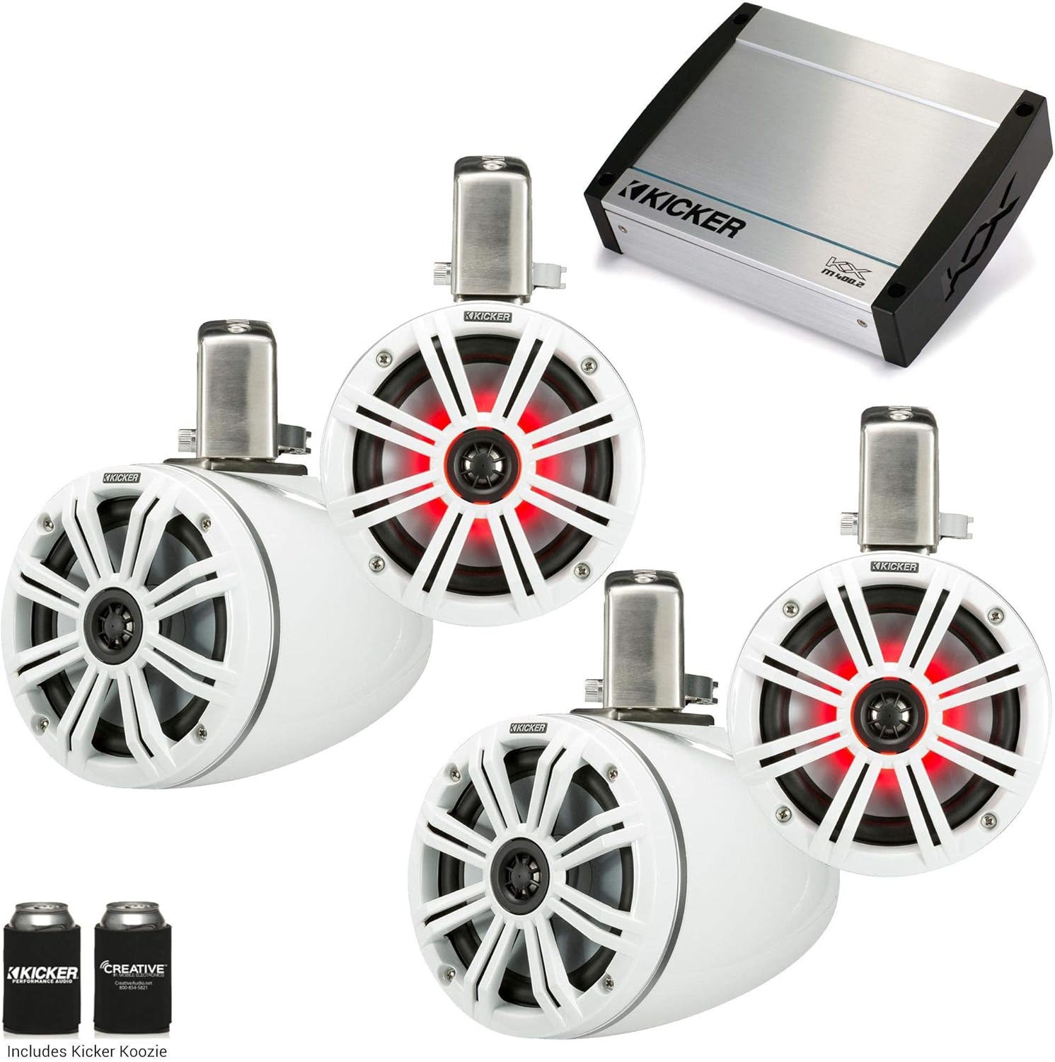 KICKER Tower System Two White 6.5" LED Wake Tower Speakers w/Swivel Clamps