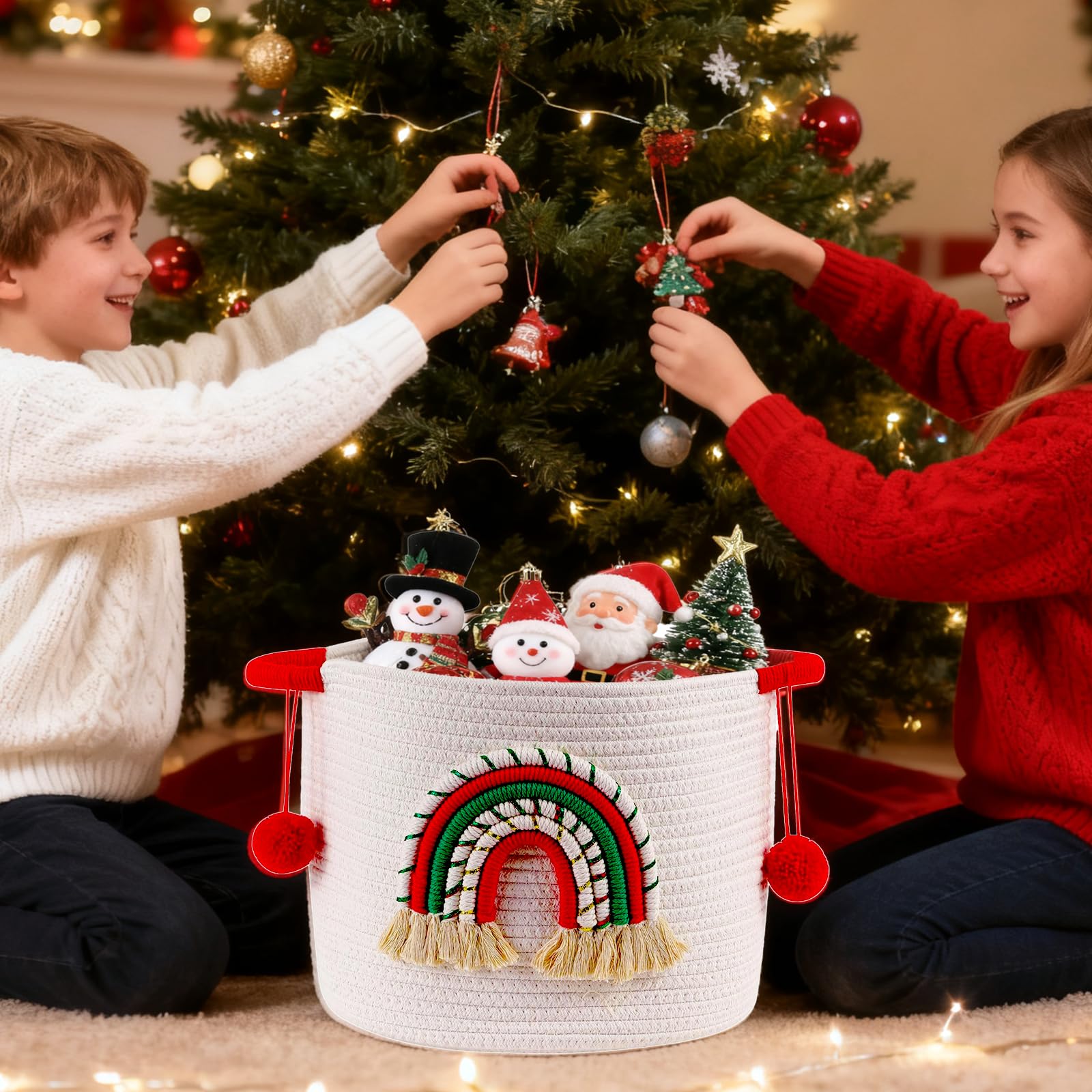 Christmas Gifts Baskets Empty with Rainbow, Cotton Rope Blanket Storage Basket, Small Laundry Baskets - Image 3