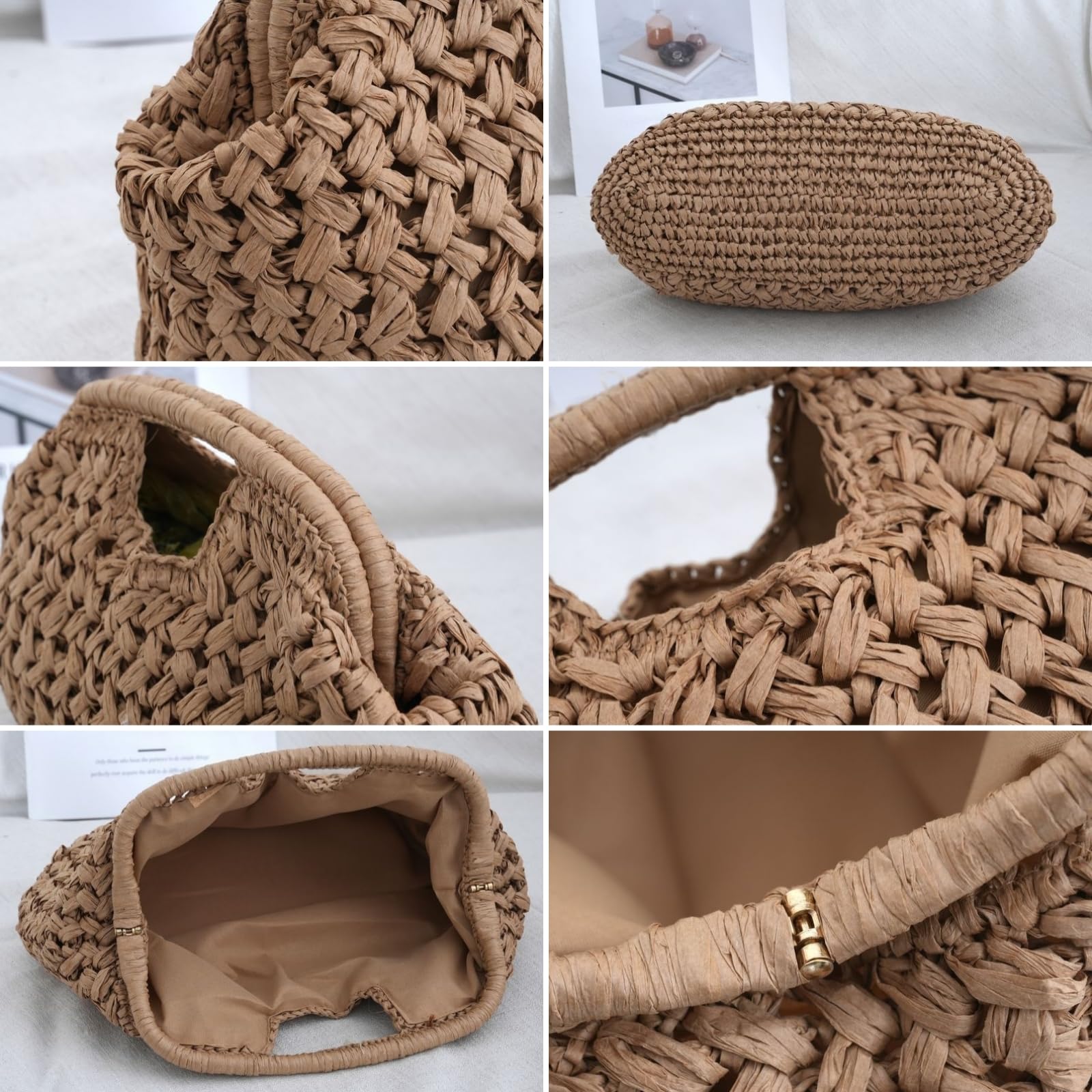 Generisch Bolso de mano grande para mujer, bolso de mano de verano para mujer, bolso de mano de satchel de moda ligero tejido ligero para vacaciones en la playa