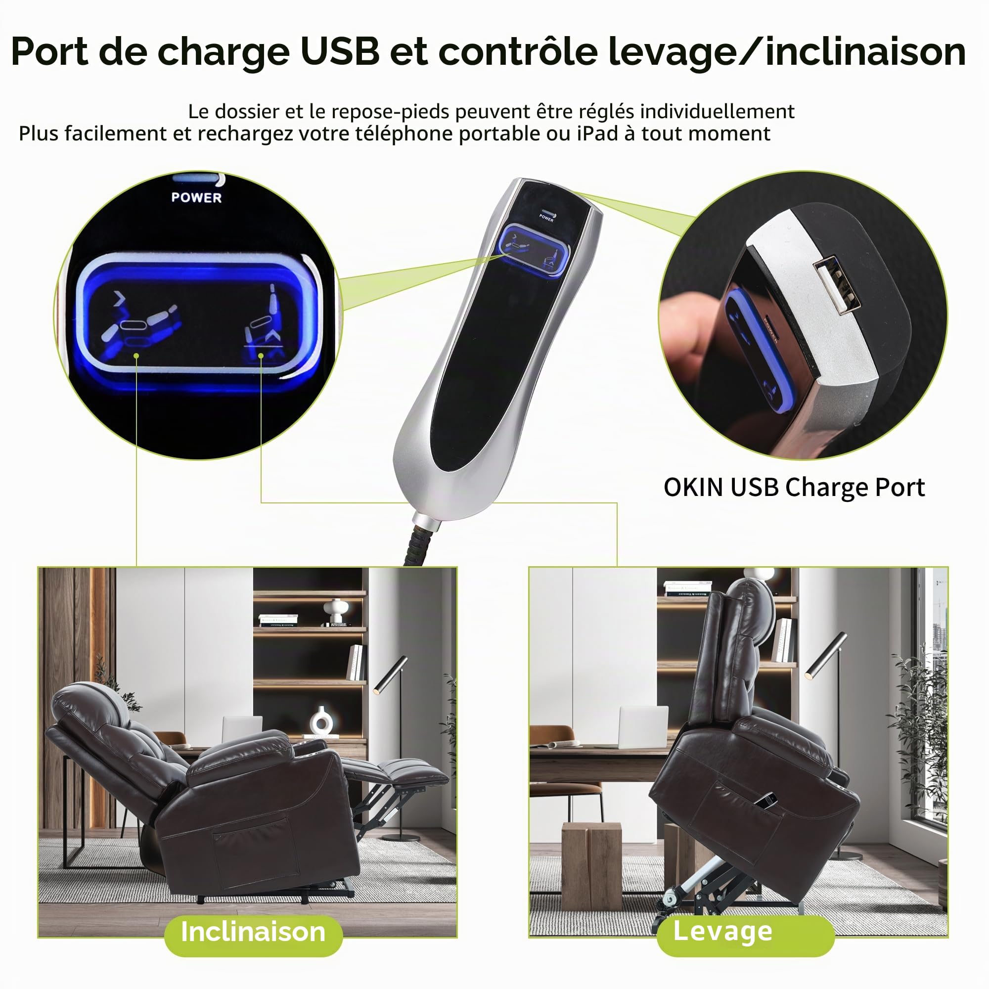 S*MAX Fauteuil Relax Electrique X Large PU Cuir Fauteuil électrique releveur pour Personnes âgées Fauteuil Relaxant pour Le Salon Poches latérales Port de Charge USB et télécommande Marron