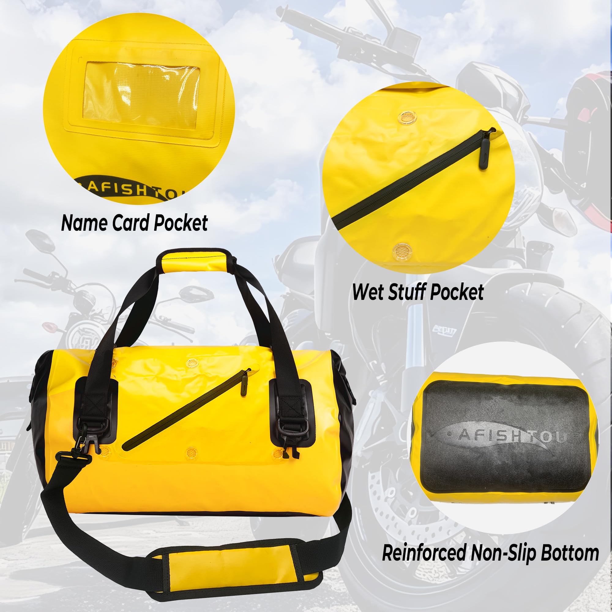 Wodoodporna torba sportowa na motocykl, 40 l, torba na tylne siedzenie, torba na tylne siedzenie, zwijana, na kajak, rafting, pływanie łódką, kemping, podróże, plażę, ŻÓŁTY, Large, Moda