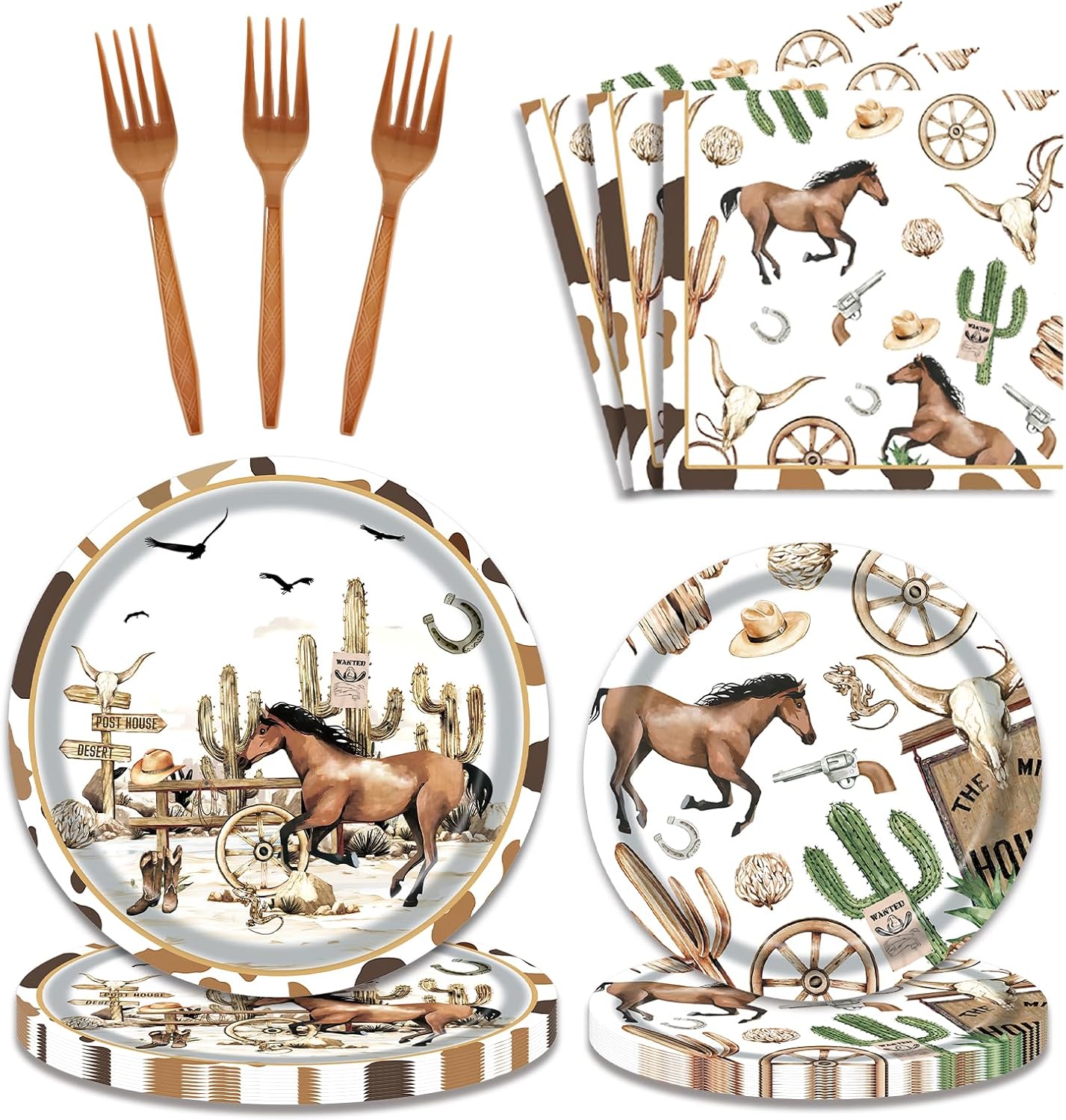 96 PCS Western Cowboy Party Decorations Cowboy Birthday Party Plates Tableware Set Wild West Rodeo Supplies Serves 24