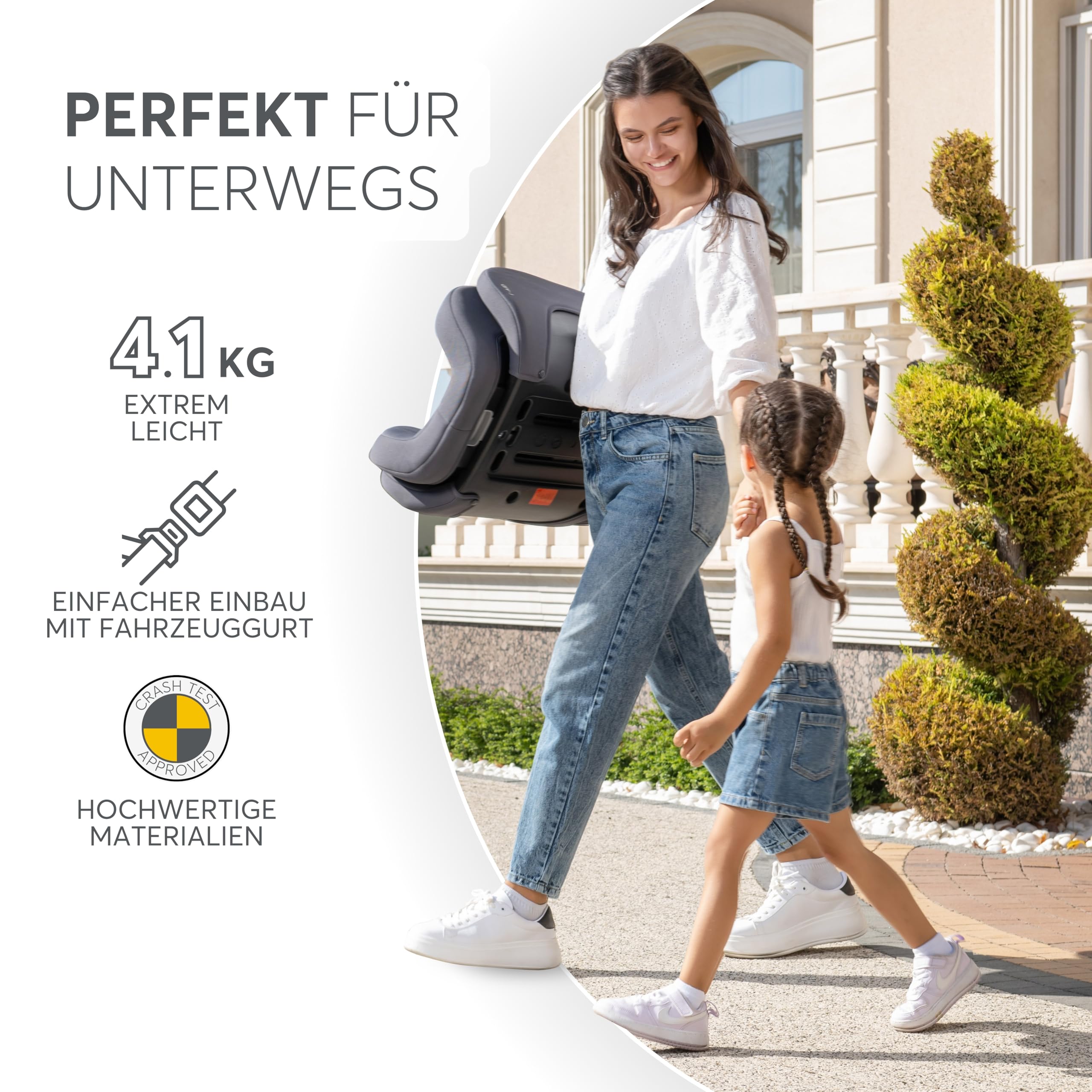 KikkaBoo Kindersitz 15-36 kg Gruppe 2-3 i-Size i-AID ohne ISOFIX 13-fach verstellbare Kopfstütze Schwarz