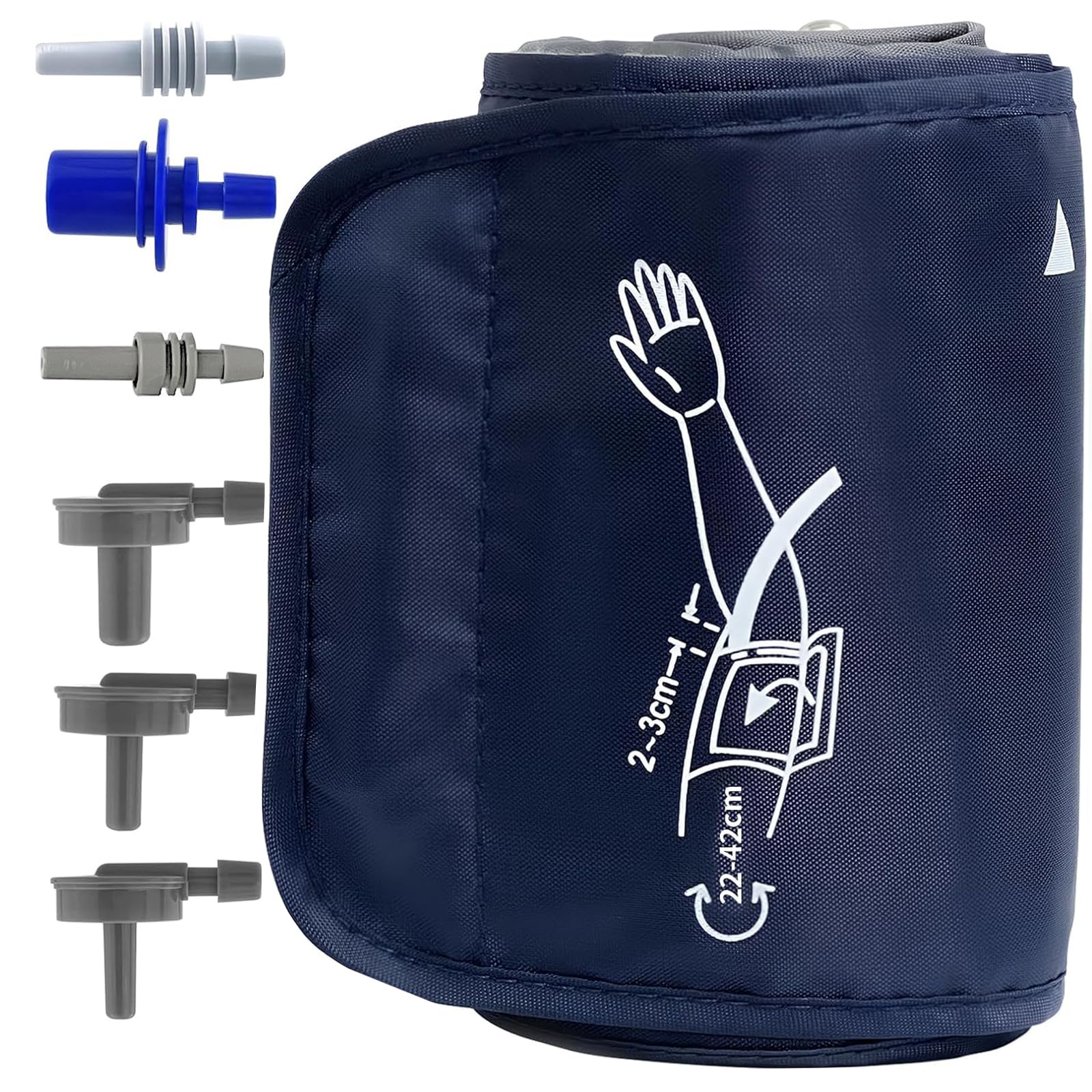 Brazalete grande de presión arterial para brazos de adultos de 22 a 42 cm, repuesto universal compatible con la mayoría de marcas, incluye 6 tamaños de conector