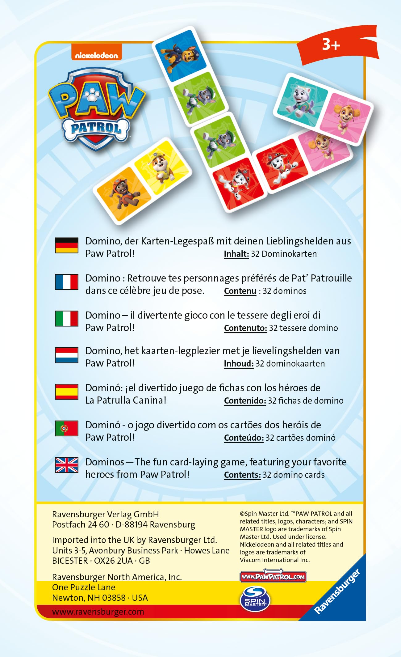 Ravensburger Mitbringspiel - 20845 - Paw Patrol Domino - Das bekannte Legespiel für Kinder ab 3 Jahren