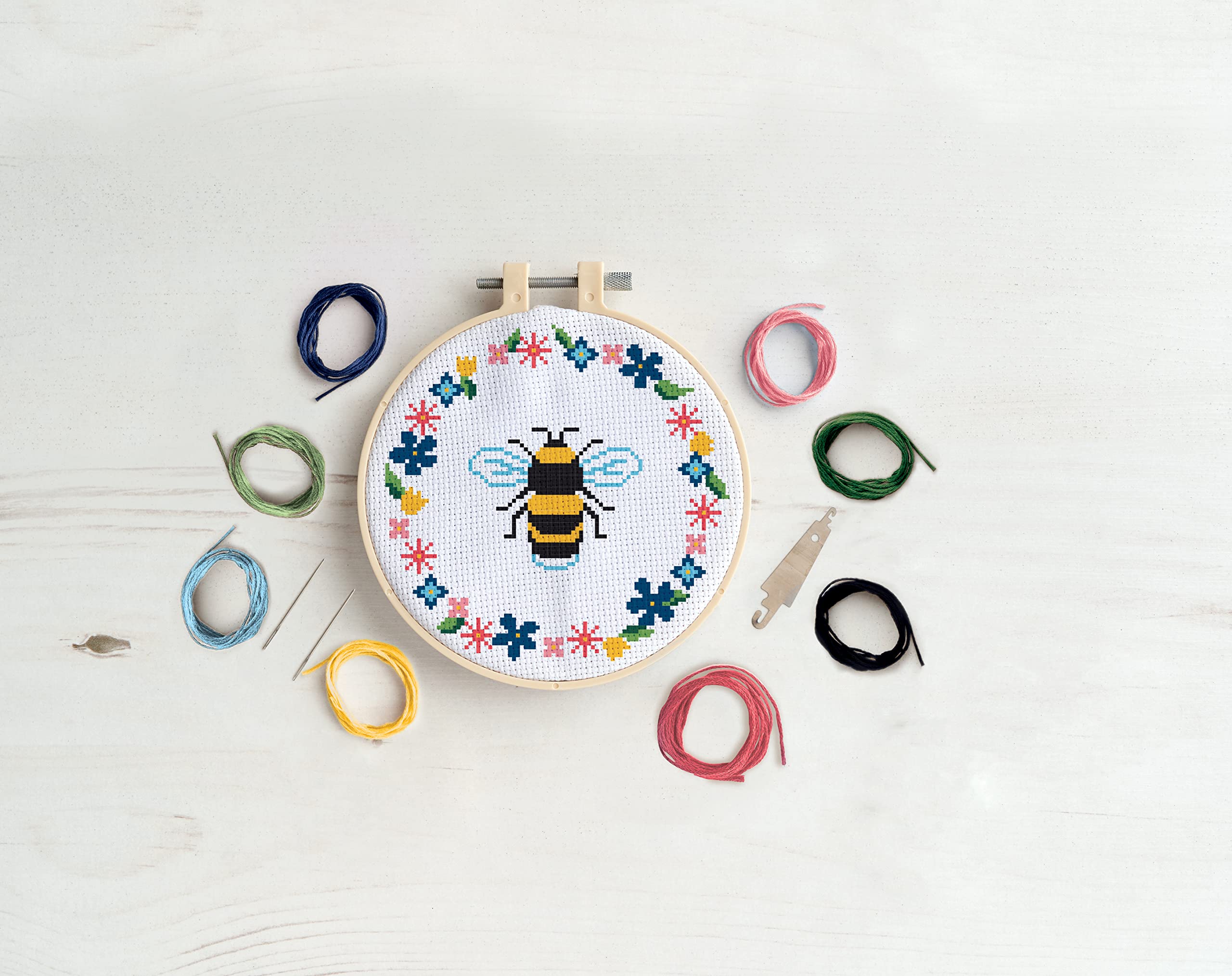 Simply Make Cross Stitch Kit, Bee Design for Kids and Adults Including Hoop, Embroidery Thread, Fabric and Needle - Image 2