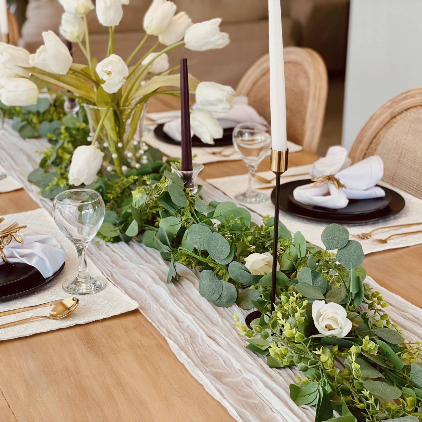 CQURE 2 Pack 5.9ft Eucalyptus Garland, Artificial Greenery Garland Fake Silver Dollar Eucalyptus Leaves Spring Wreath Vines for Wedding Table Party Mantle Bedroom Wall Room Decor