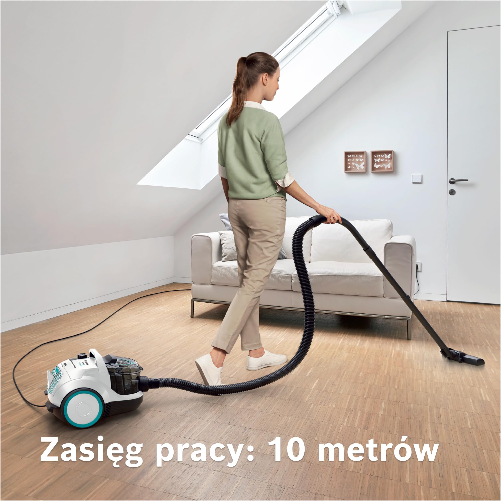Bosch Serie 4 ProHygienic Odkurzacz 550 W, BGC21HYG1, biało-turkusowy | Bezworkowy | Cylindryczny | Filtr higieniczny UltraAllergy | Mocny | Kompaktowy