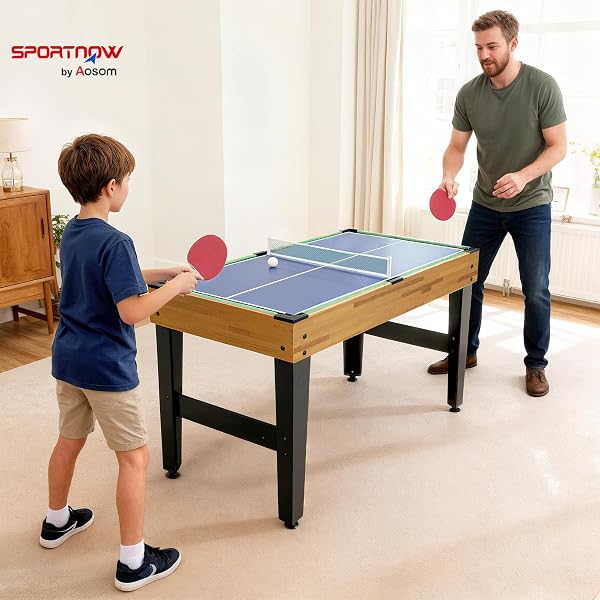 SPORTNOW Tavolo Multigioco 13 in 1, Tavolo da Gioco Multifunzione con Calcio Balilla, Biliardo, Ping Pong, Ice Hockey, Anelli, Scacchi, Backgammon, Dama, Bowling ecc. per Adulti e Bambini, Casa Scuola - 2