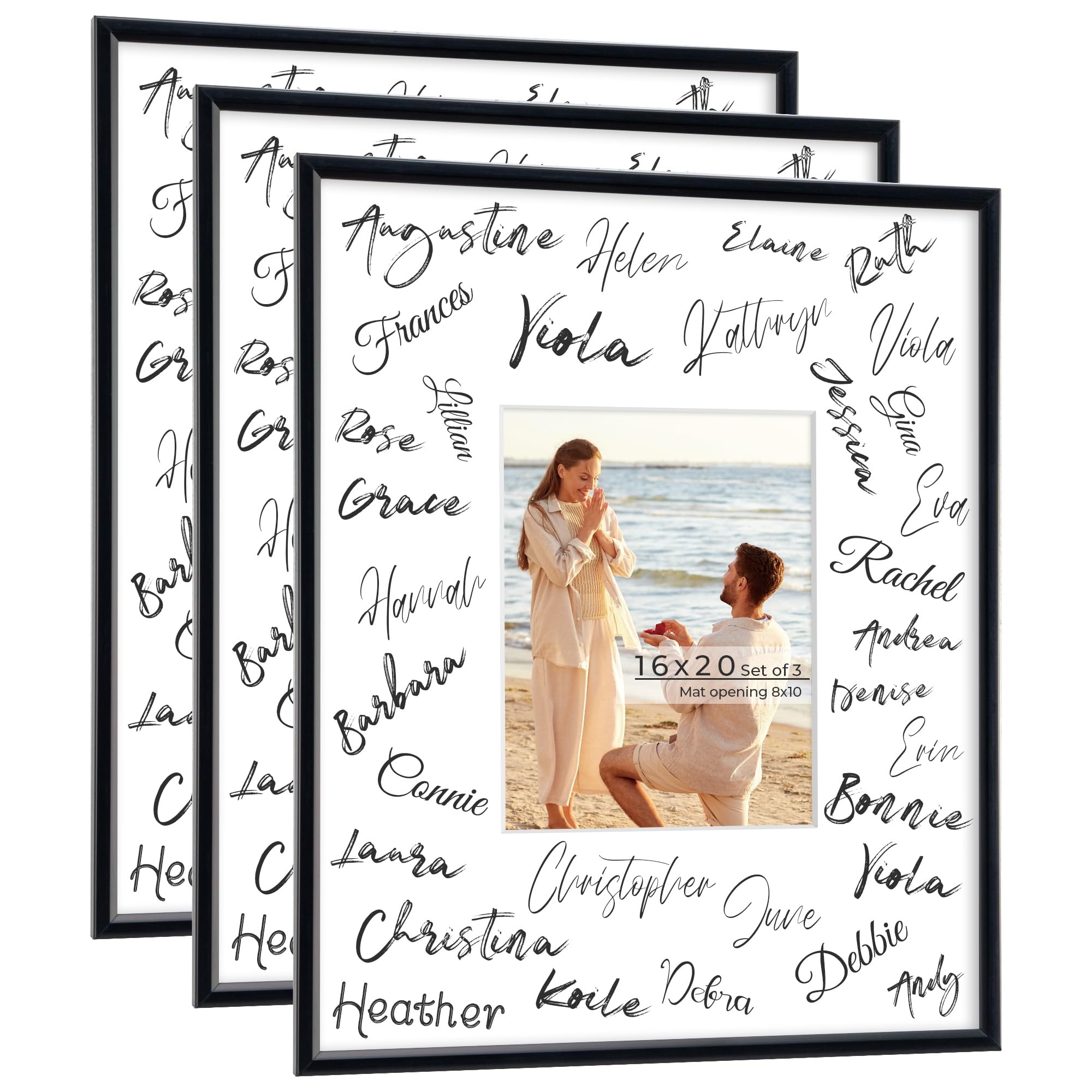 Axeman 16x20 Signature Picture Frame, Graduation Frame Board with 8x10 Photo White Mat for Wedding Graduation, Black Frame for Wall or Tabletop Display, 3PCS — image 1