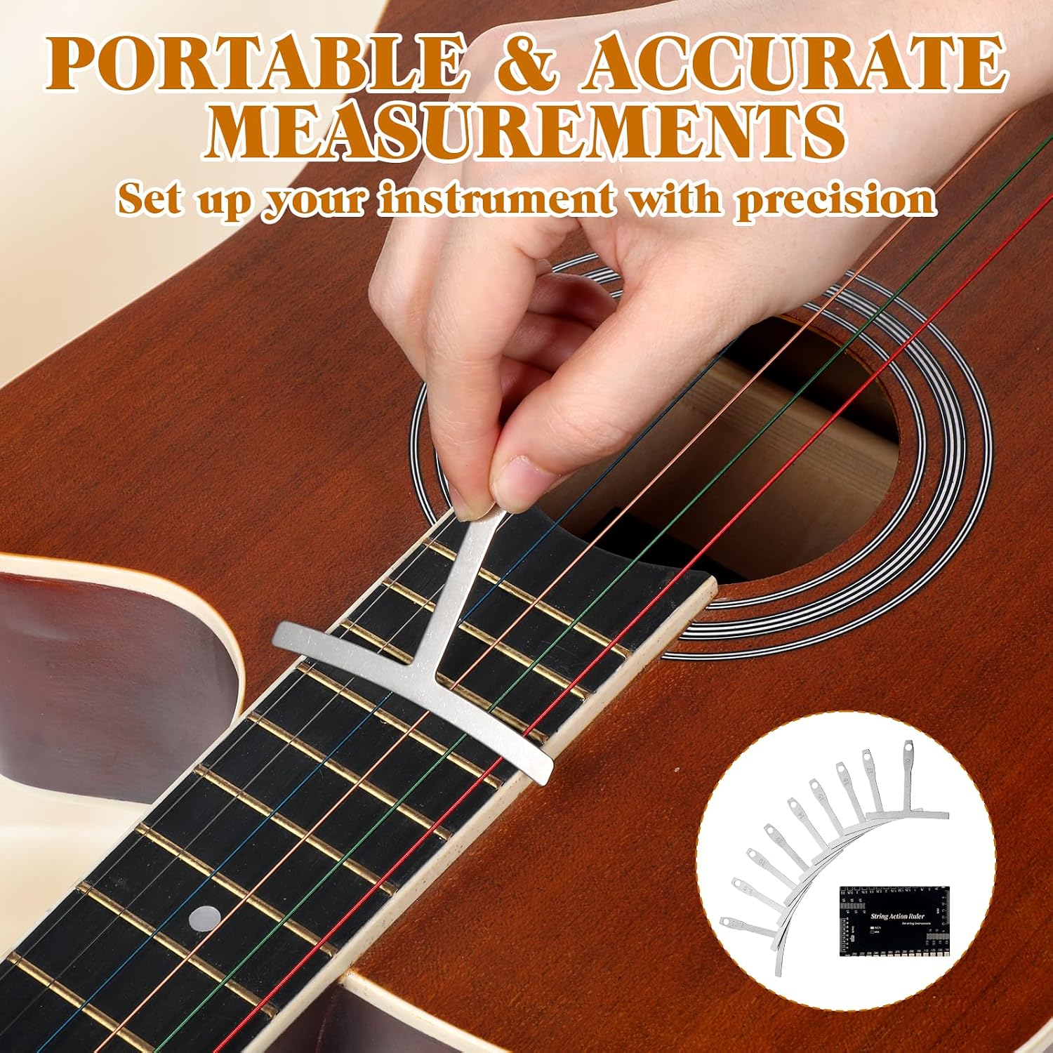 10 Pcs Luthier Tools, 9 Pcs Guitar Radius Gauge 1 String Action Gauge Ruler Measuring Setup Tool Kit for Guitars Bass Black+Silver