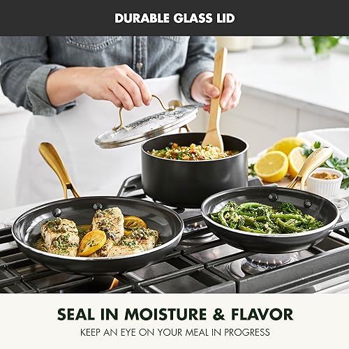 Miniatura 6 de GreenPan Juego de 12 piezas de ollas y sartenes antiadherentes Swift, ollas y sartenes de cerámica sin PFAS con tapas, apto para lavavajillas y