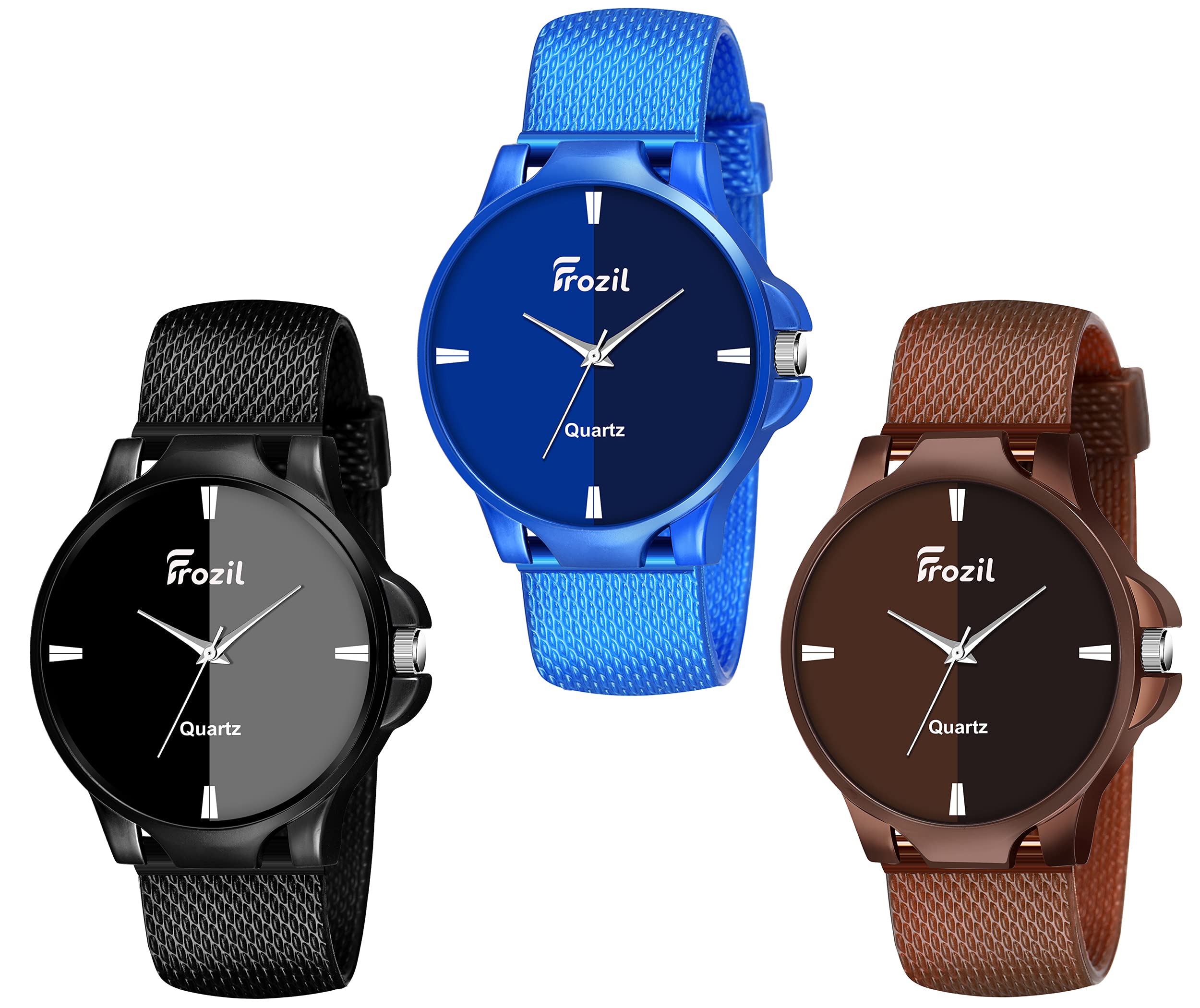 FROZIL Black Brown Blue Mesh Silicone Strap with Superior Dual Tone Dial Quartz Boys Series Analog Combo Watches for Men (B08XB1QH41) Amazon Price History, Amazon Price Tracker