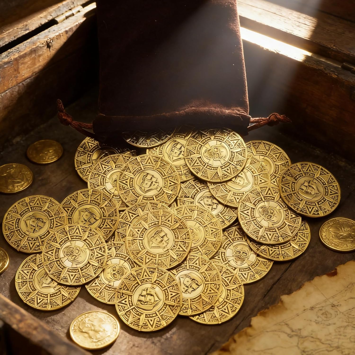 Large Metal Pirate Coins Gold Treasure Coin Set, Metal Replica Spanish Doubloons for Board Games, Tokens,Realistic Money Imitation for Treasure Chest - Size 1.18" (Pirate Gold 50 PCS)