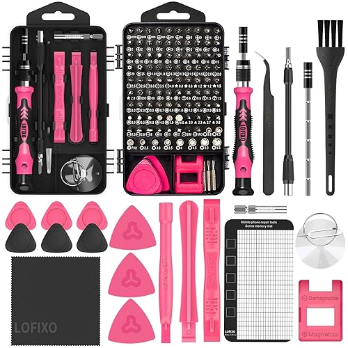 Screwdriver Phillips,Torx,Pentalobe,Triangle Triwing,Flat Head,Star,Eyeglasses Repair Kit Pink tool box with Spudger for iPhone/Xbox/PS4 Switch Controller, Ring Doorbell,Mac - 1 - Pink