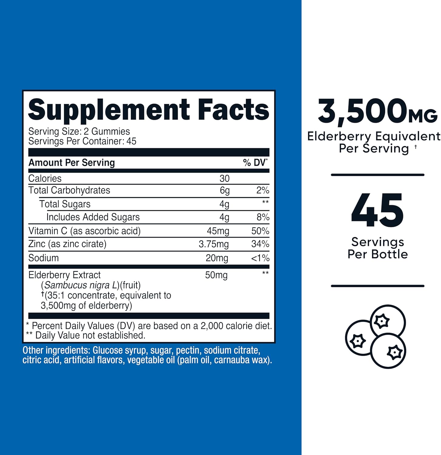 Nutricost Elderberry Gummies 3,500mg Equivalent from 50mg of 35:1 Extract Per Serving, 90 Gummies for 45 Servings Per Bottle - with 45mg of Vitamin C & 3.75mg of Zinc, Gluten Free - Image 2