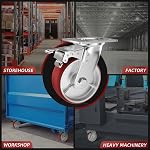 Casters Set of 4 Heavy Duty 6 inch Caster Wheels - ASRINIEY Locking Casters with No Noise Polyurethane on Steel Wheels, Swivel Plate Caster with Brake for Toolbox Workbench, 5000 lbs Total Capacity