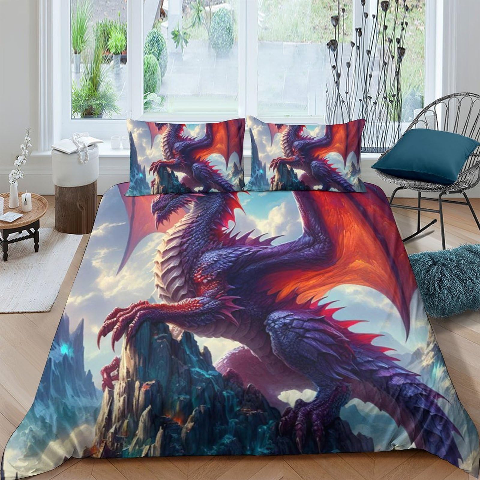 Ctjqhvkz Style-1 3D Printed Dragon Mountain Fitted Sheet Microfiber Soft Breathable Fantasy Wings Mattress Cover For Bedroom Dorm Single（135X200cm）