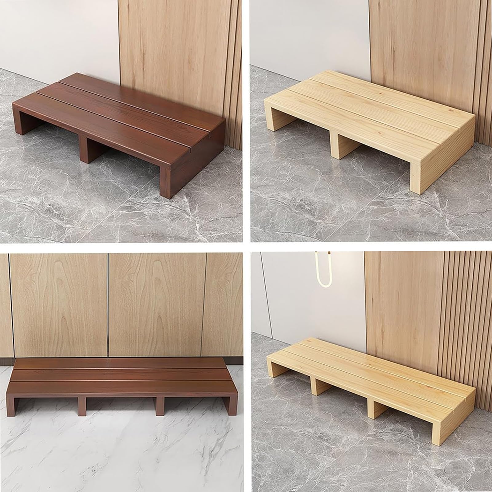 rutschfeste Plattform aus Massivholz, Mobilitätshilfe aus Massivholz mit stabilen Stützbeinen, tragbarer Holz-Trittschemel, hohe Tragfähigkeit, für Badezimmer, Außenbereich(Brown,60x30x15cm)