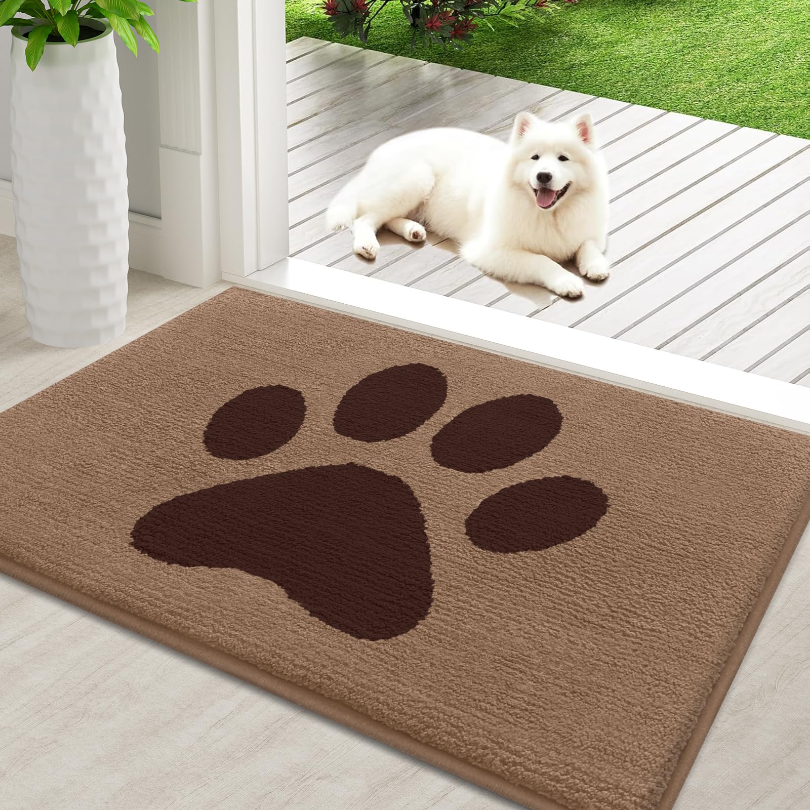 Buganda Dog Door Mat for Muddy Paws, Absorbent Dirt Trapper Non Slip Indoor Doormats, Washable Low-Profile Mat for Mud Dogs, Entryway Carpet for Inside Floor (36x24 Inches, Beige) — image 1