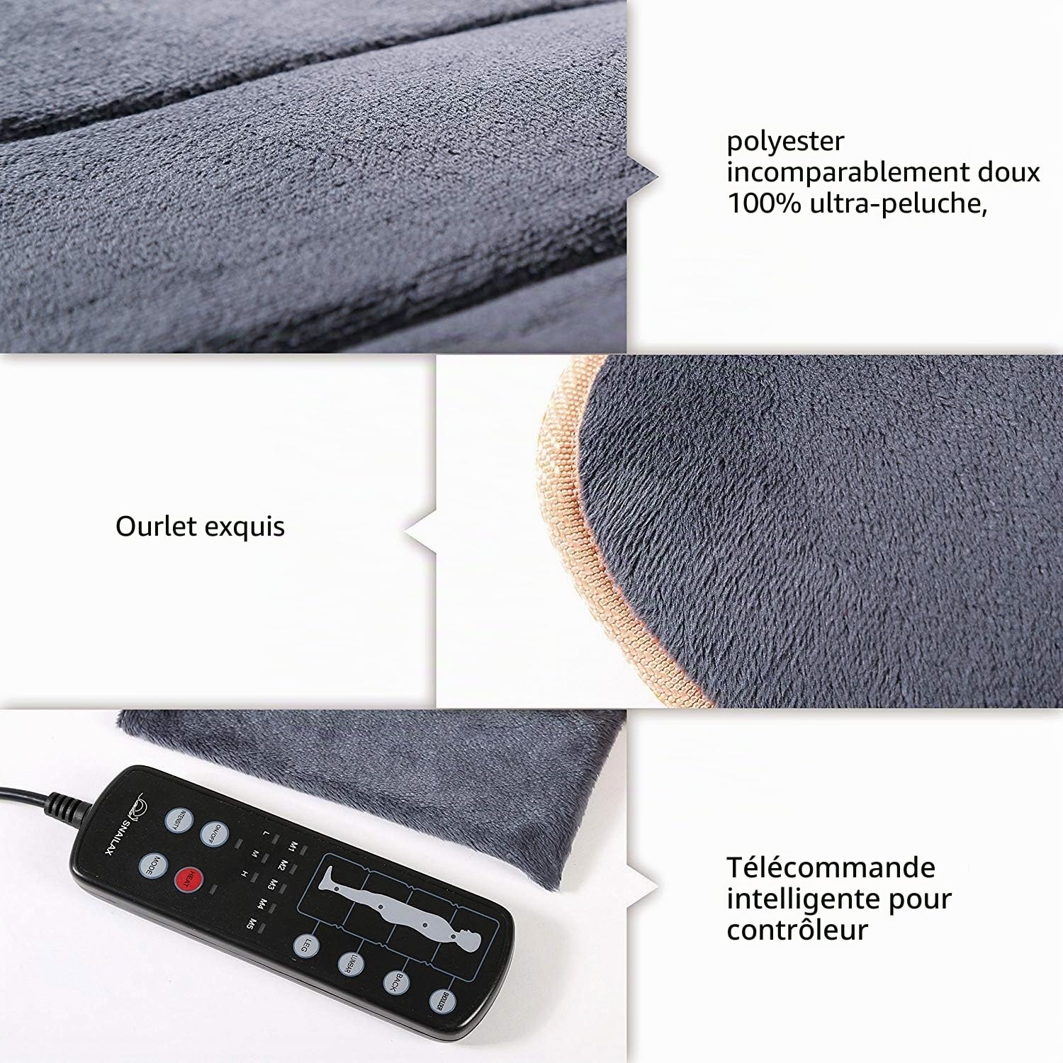 SNAILAX Matelas Massant Chauffant avec 10 Moteurs Vibrants - 4 Coussins Chauffants de Thérapie, Masseur pour tout le corp Relaxation Musculaires Cadeau Noël Homme Femme
