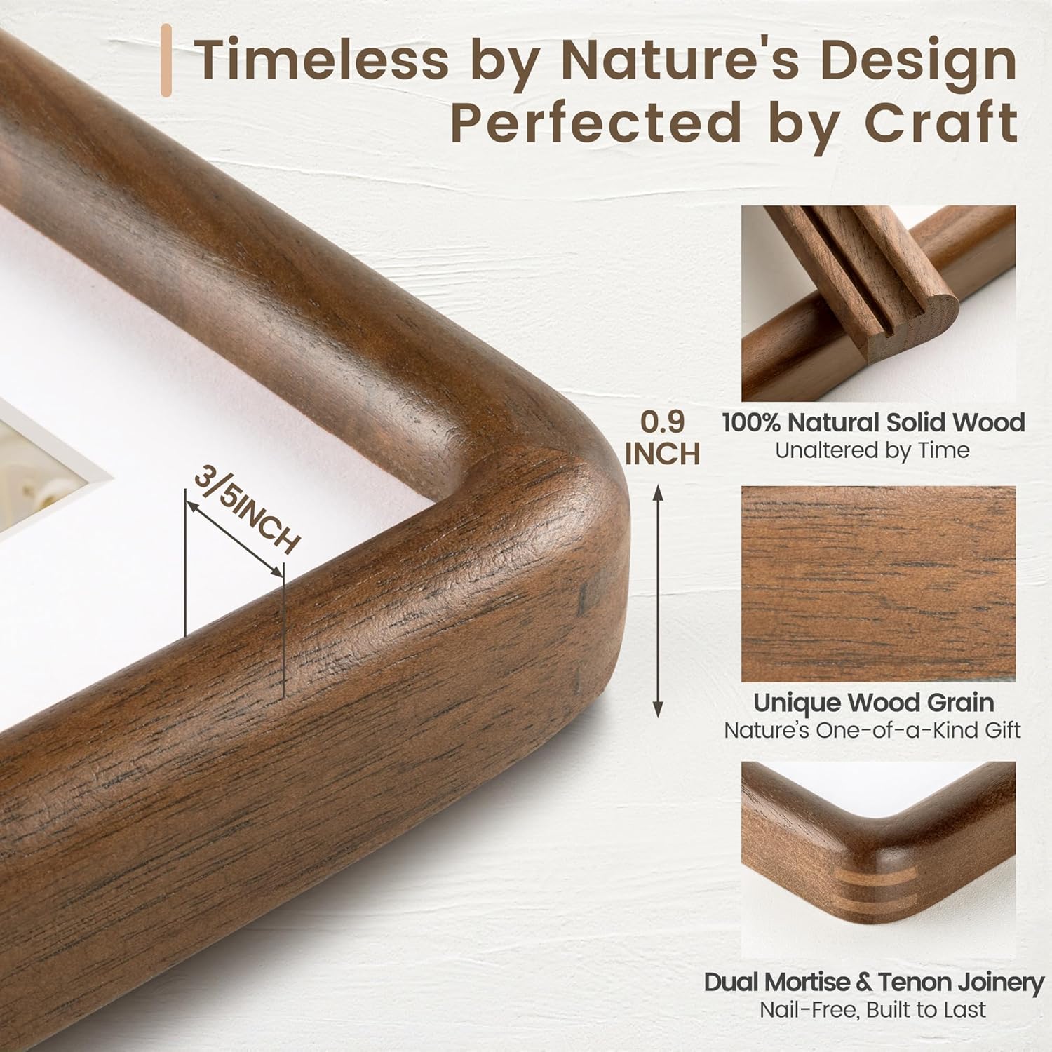 Fun Memories 6x8 Picture Frame, Solid Walnut Wood Frame with Real Glass, Hard Wood 6 by 8 Photo Frame for Wall & Tabletop Display, 6x8 Picture Frame Matted to 5x7, Natural Walnut Color - Image 3