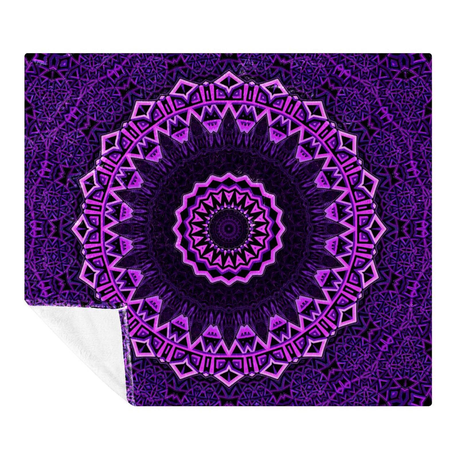 Couverture polaire mandala violet plaid canapé lit ethnique pour décoration de chambre chaude