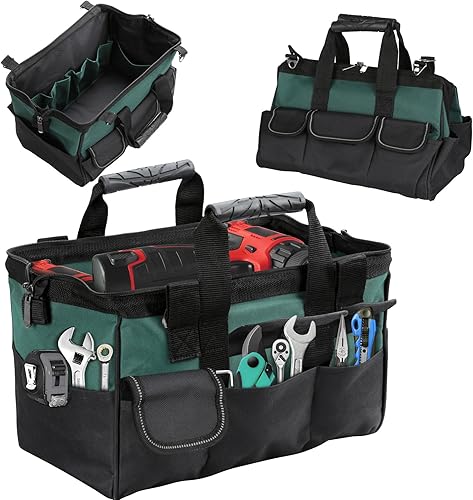 Bolsa de herramientas resistente para hombres, 19 bolsillos de boca ancha, bolsas portátiles para herramientas, organizador de almacenamiento con