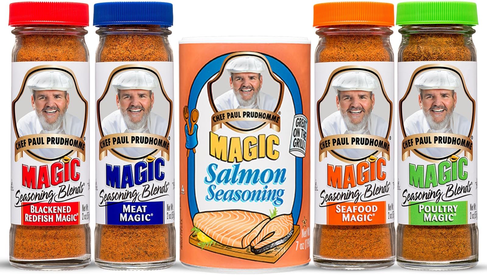 Magic Seasoning Blends Variety Pack, Blackened Fish & Meat Spices, Seasonings for Cooking, 2 oz Poultry, Redfish, Meat, Seafood, 7 oz Salmon, 5-Pack