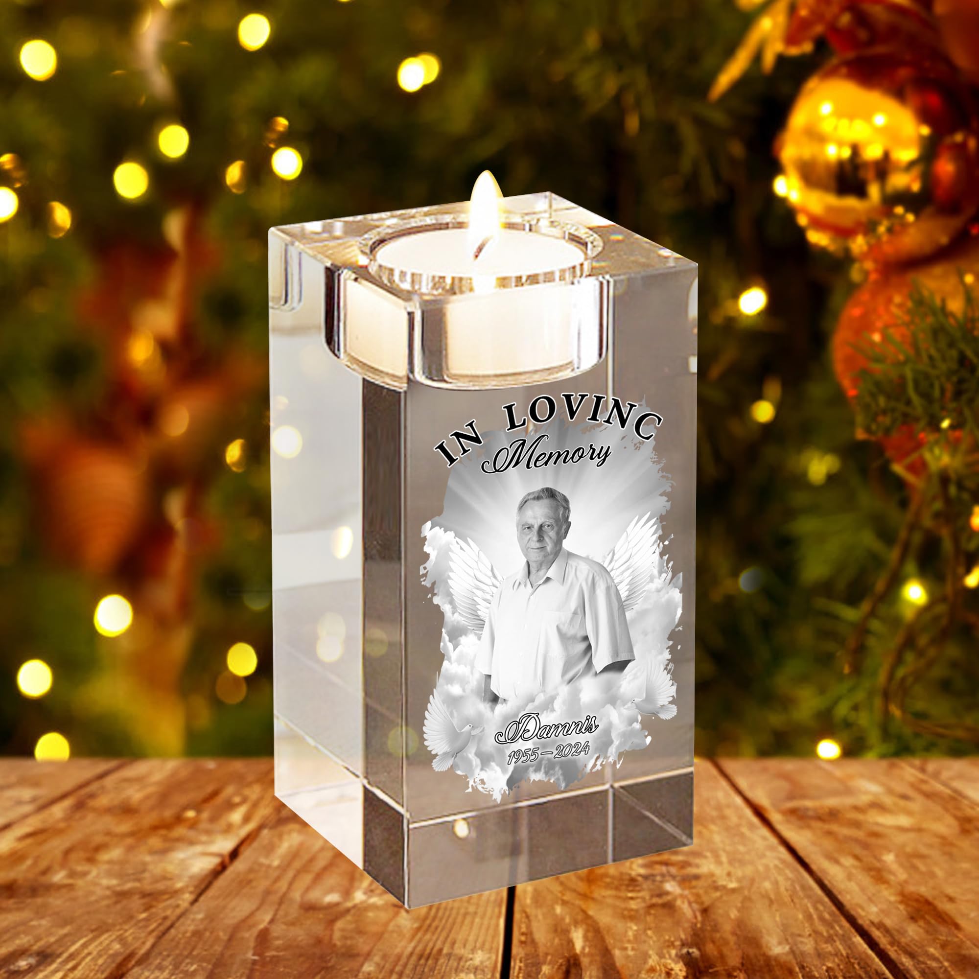 Portacandele in cristallo personalizzato con foto incisa in 3D, regalo commemorativo – Burns in Loving Memory