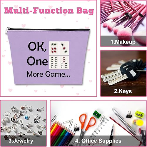 Miniatura 7 de Mxrymvu Mahjong Lovers Gift for Women Makeup Bag Mahjong Player Gifts for Friend Grandma, Verde, rosa y morado, Viajes