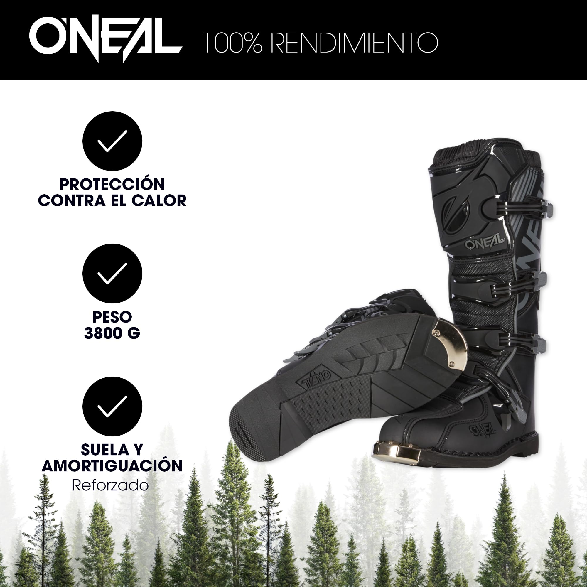 O'NEAL | Botas de Motocross | MX Enduro | Protección de Suela metálica, Hebillas fácilmente Ajustables | Bota Tribute | Adulto | Negro | Talla 46/12