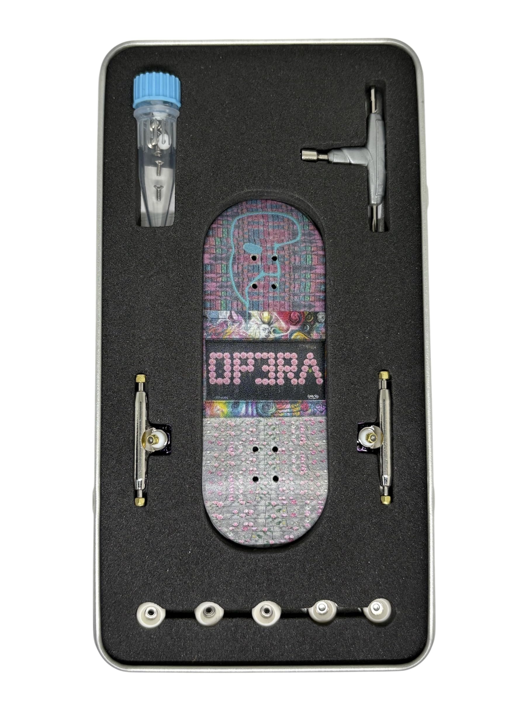 LEEFAI 34mm Pro Fingerboard Complete Set Up 34x96mm-Maples Wood Deck UV Printing Graphic 4.0 Finger Skateboard Trucks & 5 Urethane Wheels-Op3ra V3-Floral