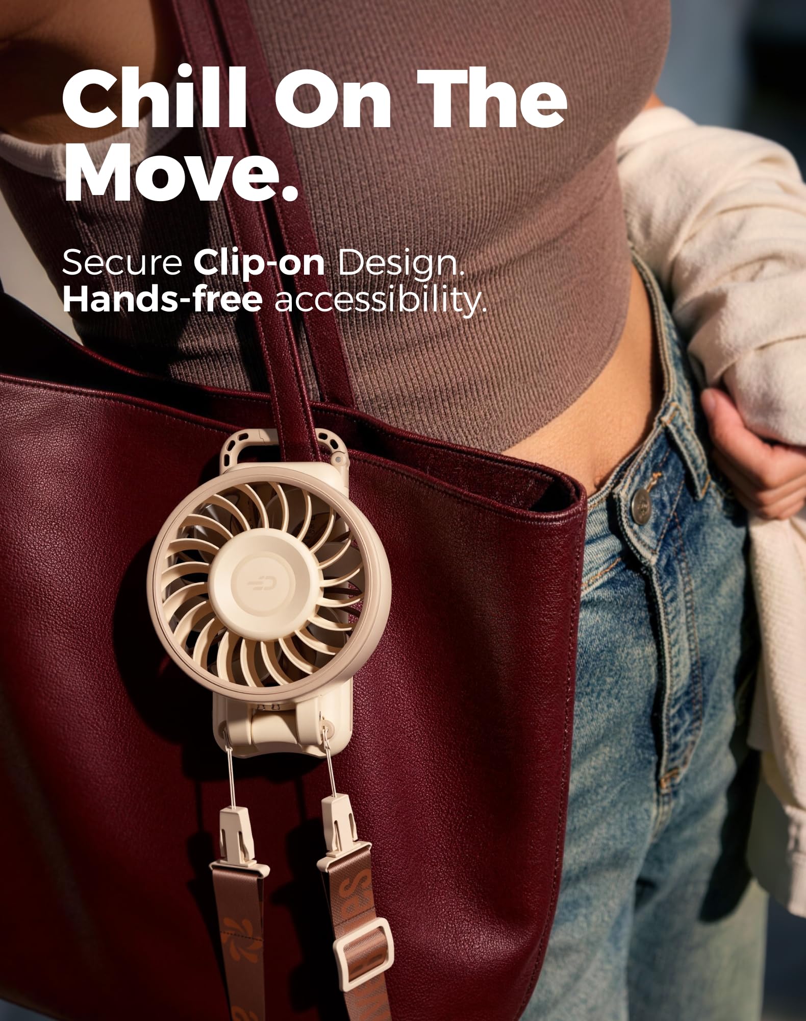 Diveblues Portable Handheld Fan, 7.4m/s High Speed Turbo Fan, 180° Foldable 4-in-1 Personal Neck Fan Carabiner Clip, 100 Speed Stepless Control, USB-C Rechargeable for Travel, Makeup Hot Flashes,D6036 - 4