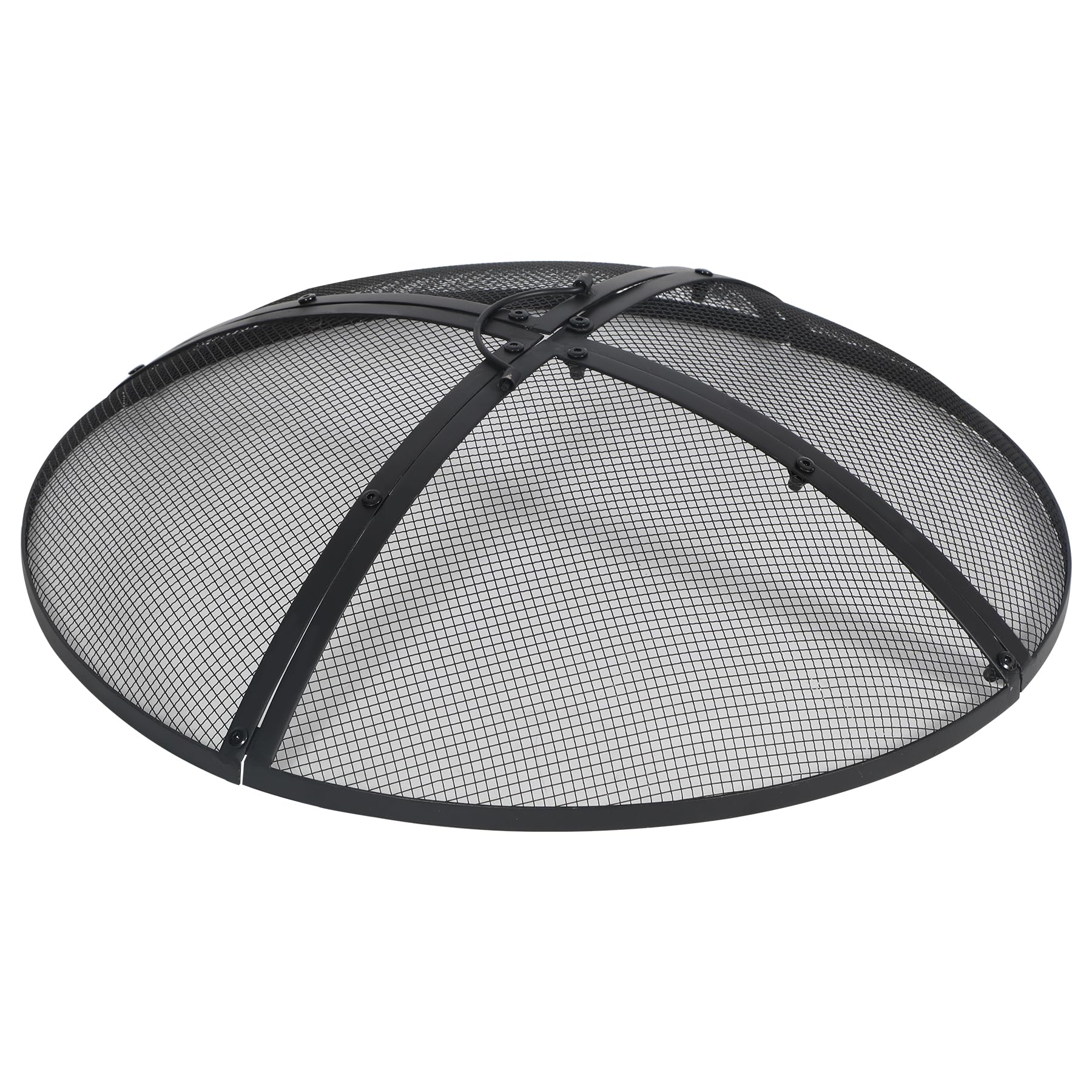 Lineslife Fire Pit Spark Screen 24 Inch Cover Round, Heavy Duty Collapsible Outdoor Fire Pit Mesh Screen, Metal Fire Pit Top Lid with Ring Handle for Patio Backyard, Black