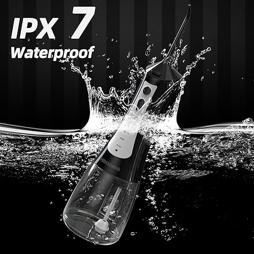 Miniatura 6 de Irrigador dental inalámbrico, portátil, limpiador de dientes inalámbrico, 10.1 fl oz, 5 modos, IPX7 impermeable con 4 puntas de hilo dental,
