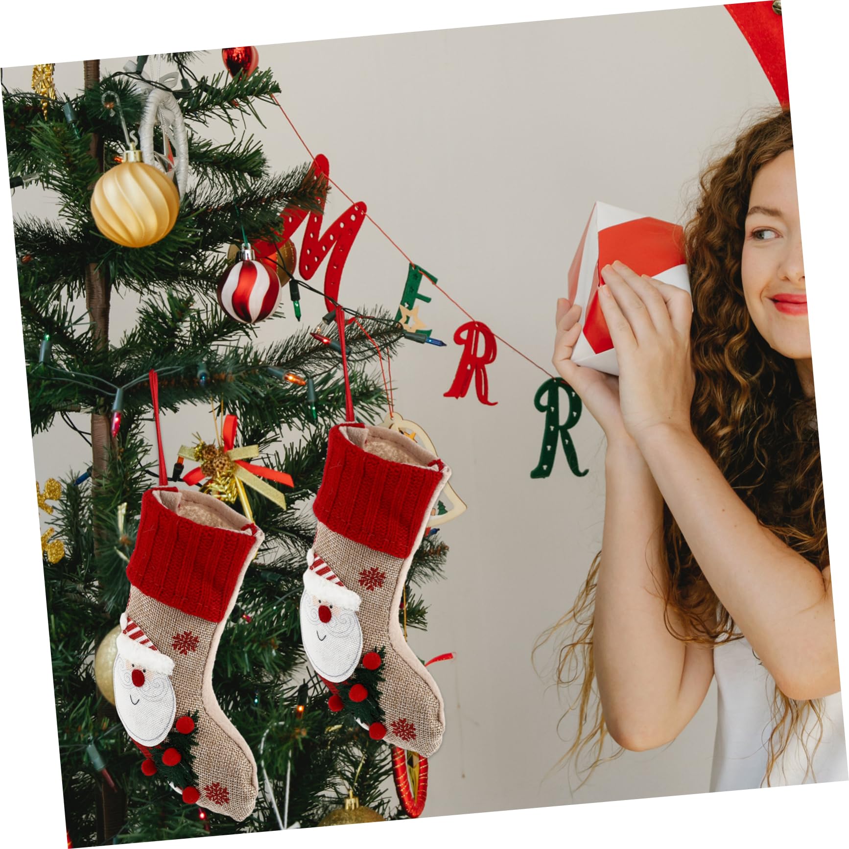 Zerodeko 6 Set Calza di Natale Calze di Natale Appendiabiti Gonfiabile Decorazione Arredamento Juta Sacchetti di Iuta Natalizi Peluche Sospeso Calze per Gnomi Biancheria 2 Pezzi * 6
